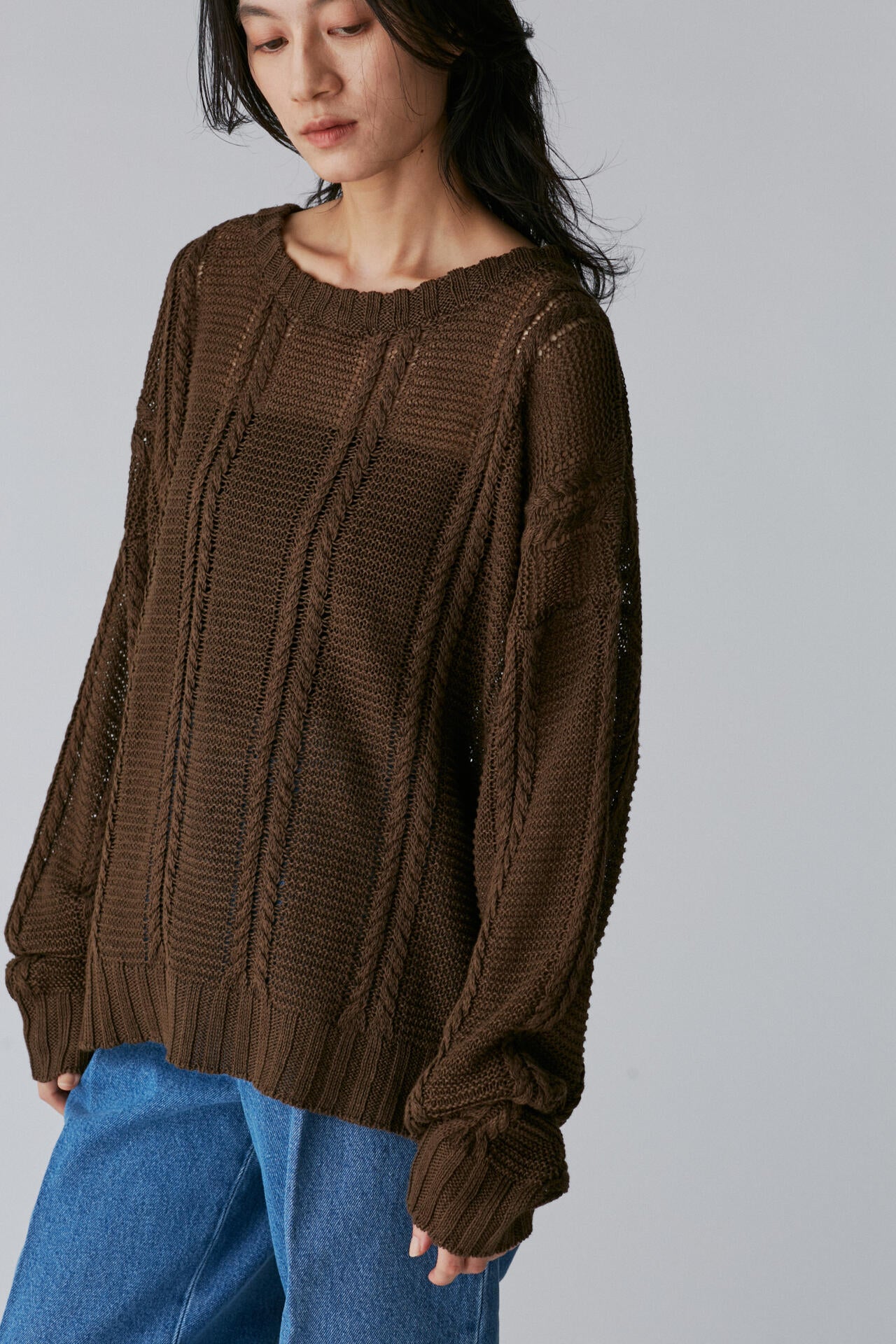Cristaseya / LINEN CABLE KNIT SWEATER