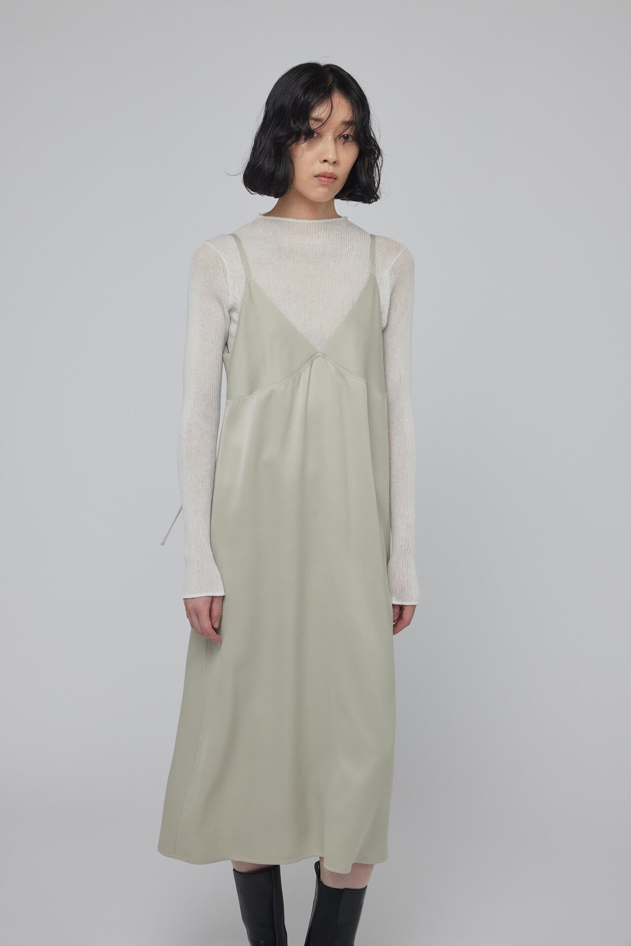 STUDIO NICHOLSON / CREPE BK VISC SATIN SLIP DRESS