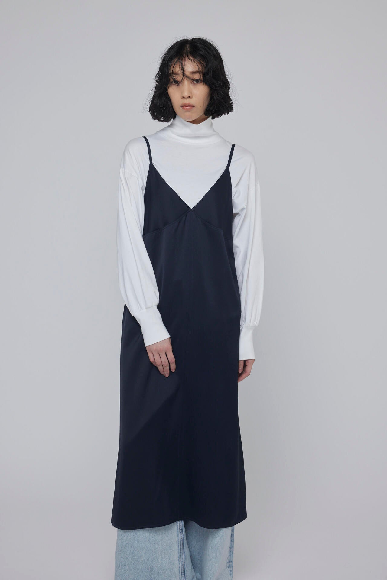STUDIO NICHOLSON / CREPE BK VISC SATIN SLIP DRESS