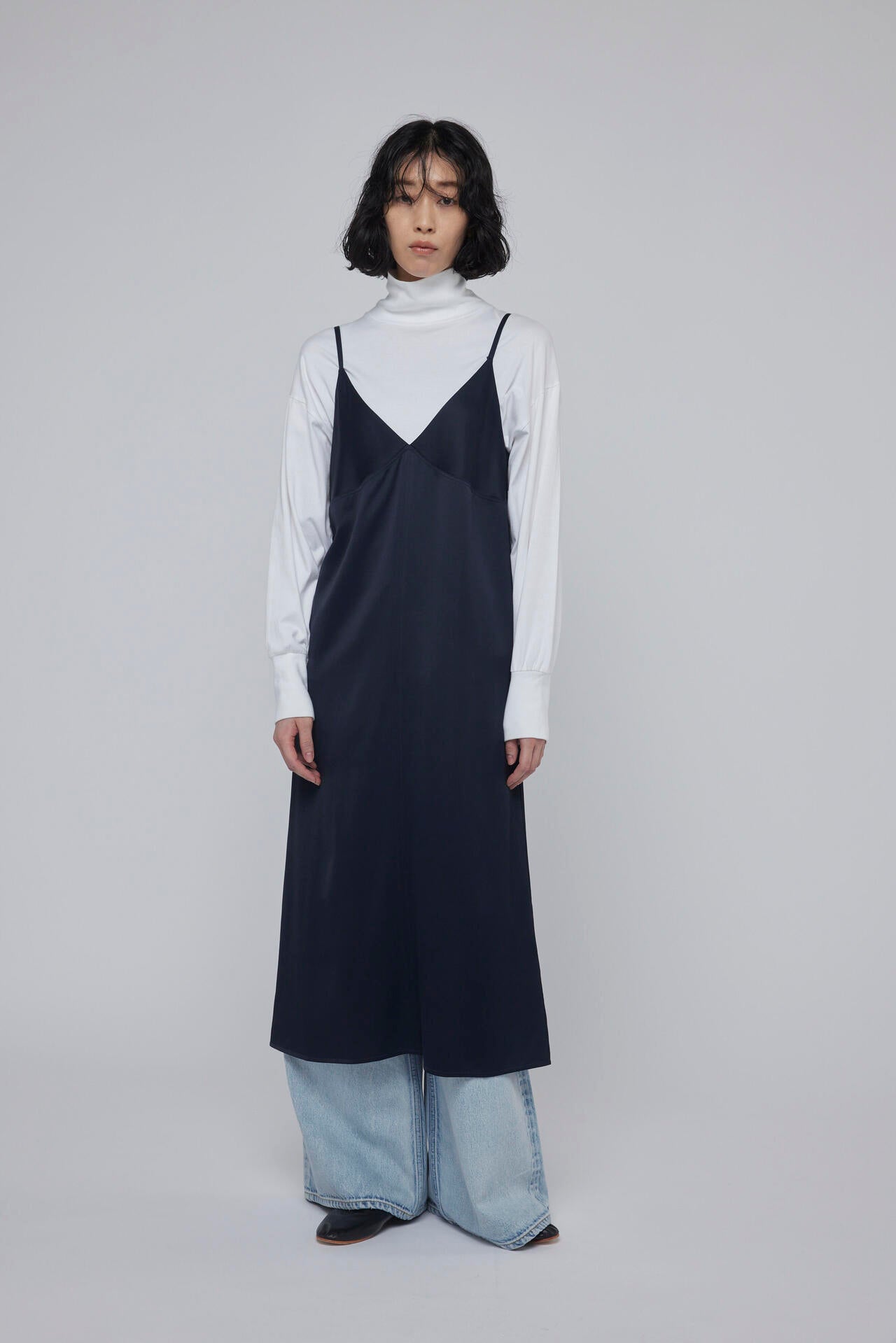 STUDIO NICHOLSON / CREPE BK VISC SATIN SLIP DRESS