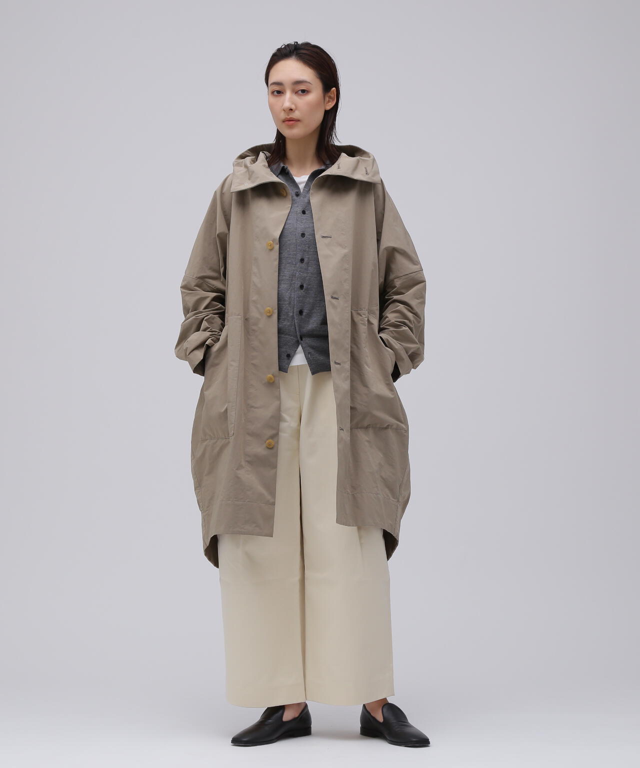 ATON / RAMIE WOOL POLO KNIT CARDIGAN