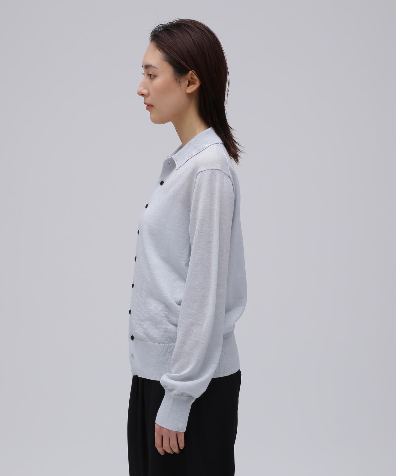 ATON / RAMIE WOOL POLO KNIT CARDIGAN