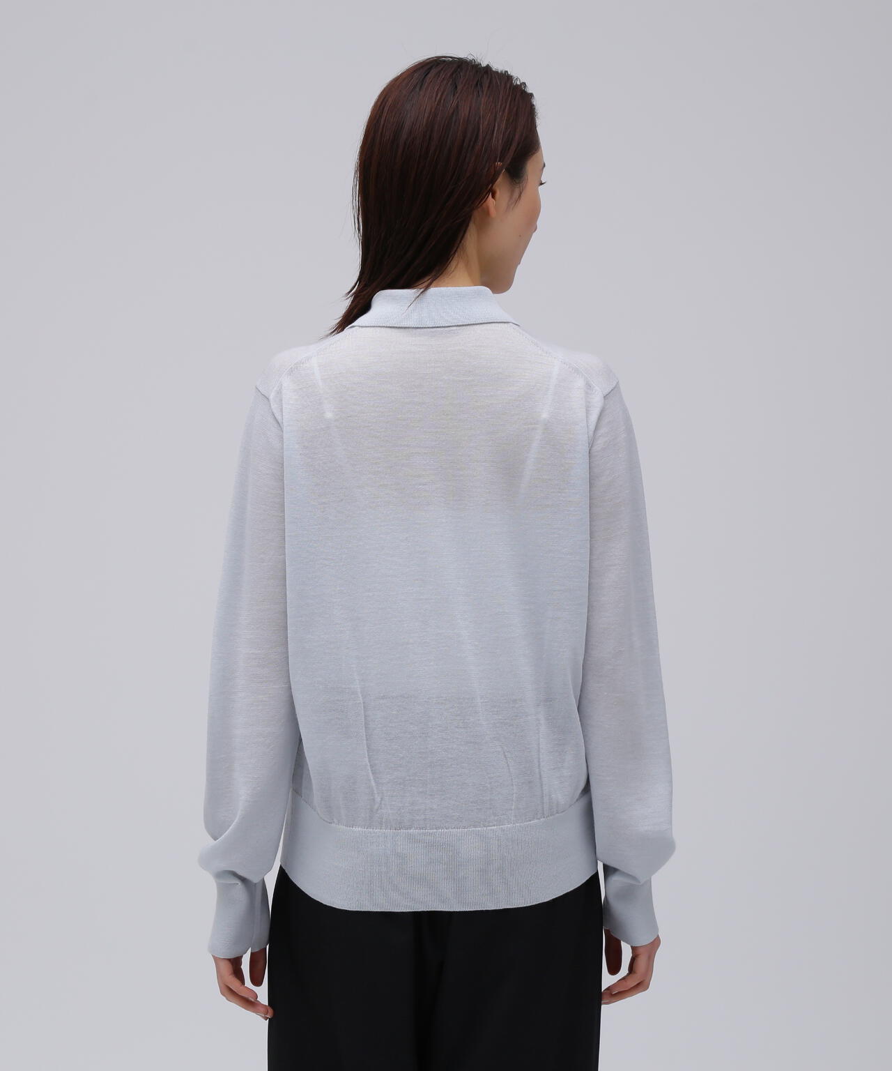 ATON / RAMIE WOOL POLO KNIT CARDIGAN