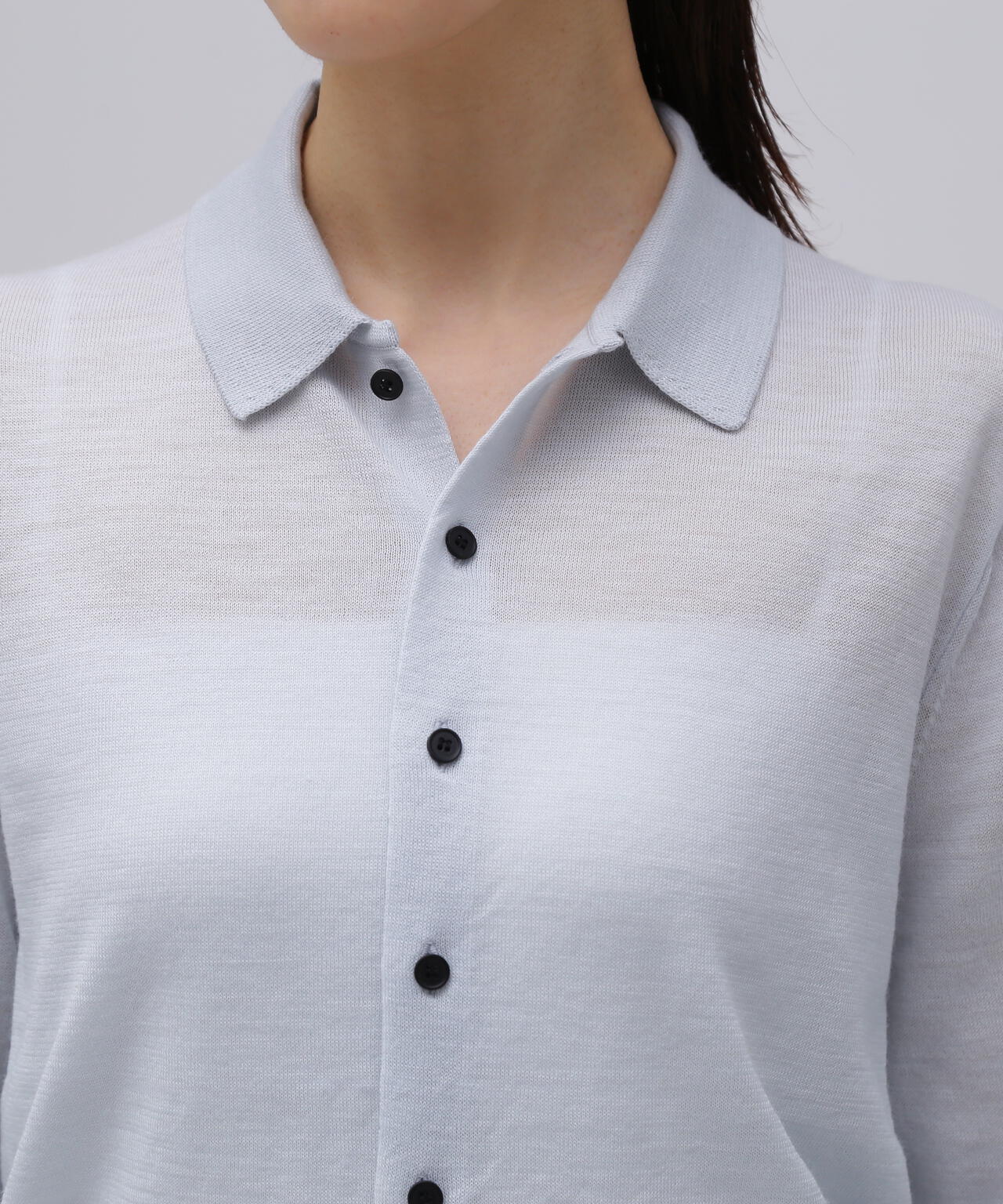 ATON / RAMIE WOOL POLO KNIT CARDIGAN