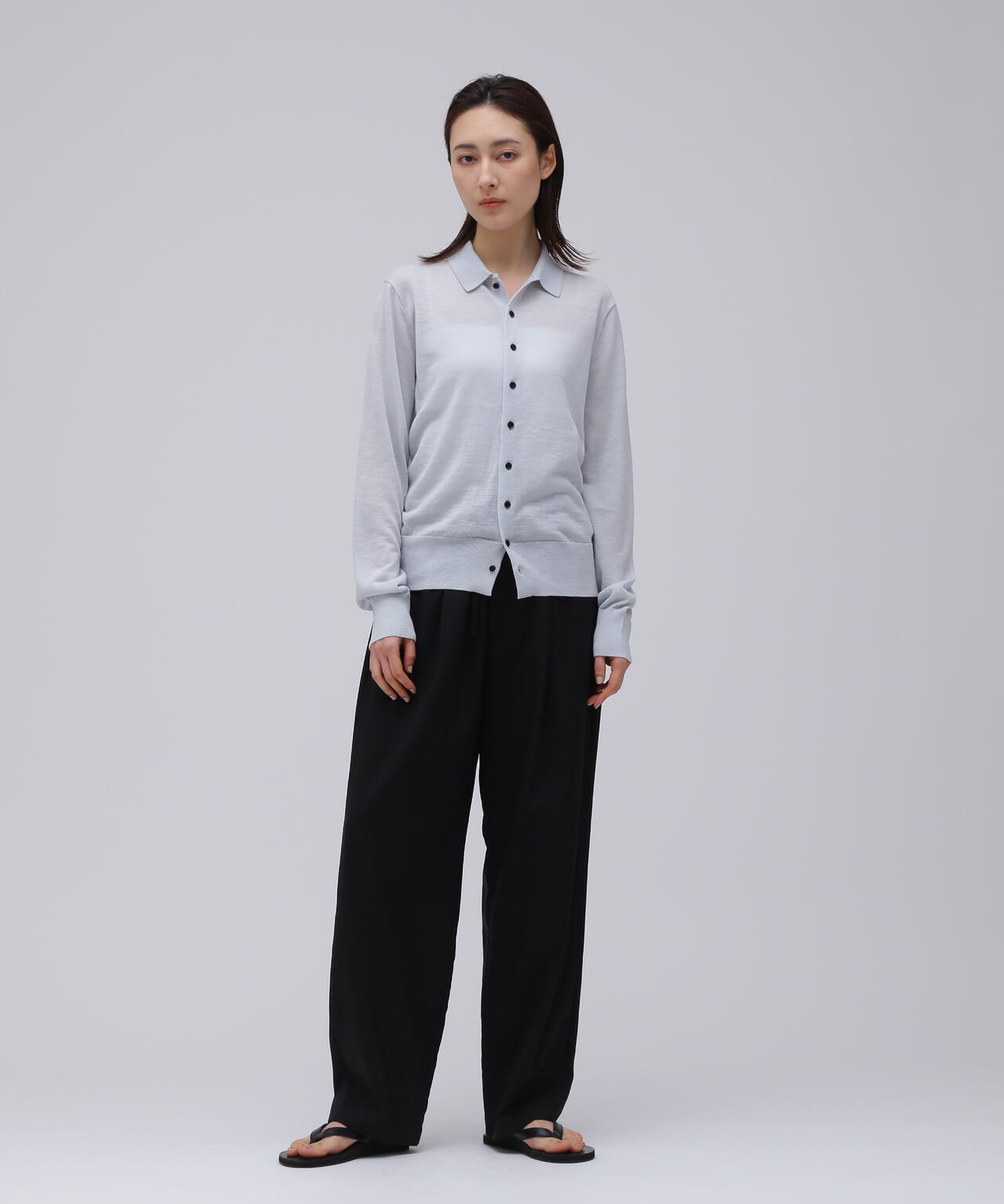 ATON / RAMIE WOOL POLO KNIT CARDIGAN
