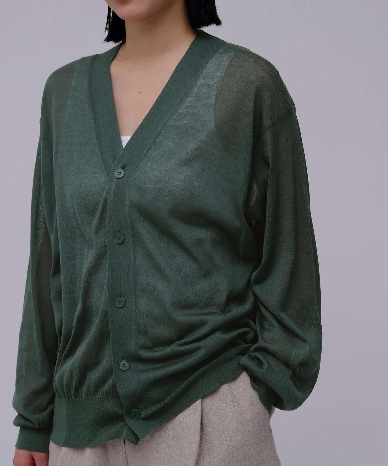 ATON / COMPACT COTTON V-NECK KNIT CARDIGAN
