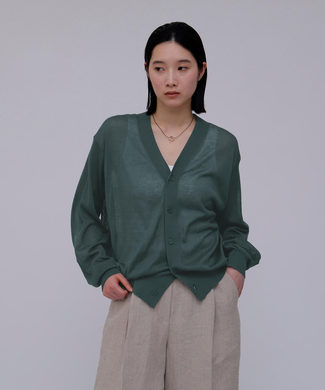 ATON / COMPACT COTTON V-NECK KNIT CARDIGAN