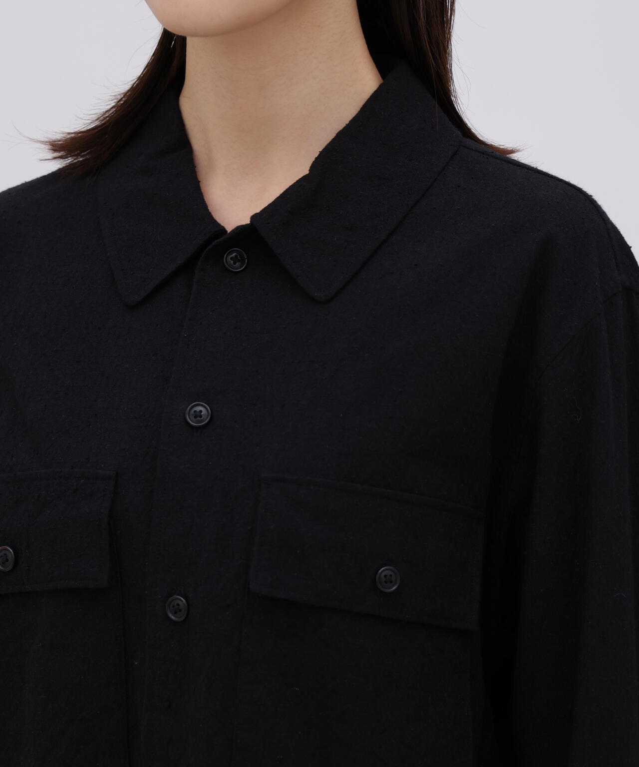[別注] blurhms / SILK COTTN NEP PLAID MILITARY SHIRT