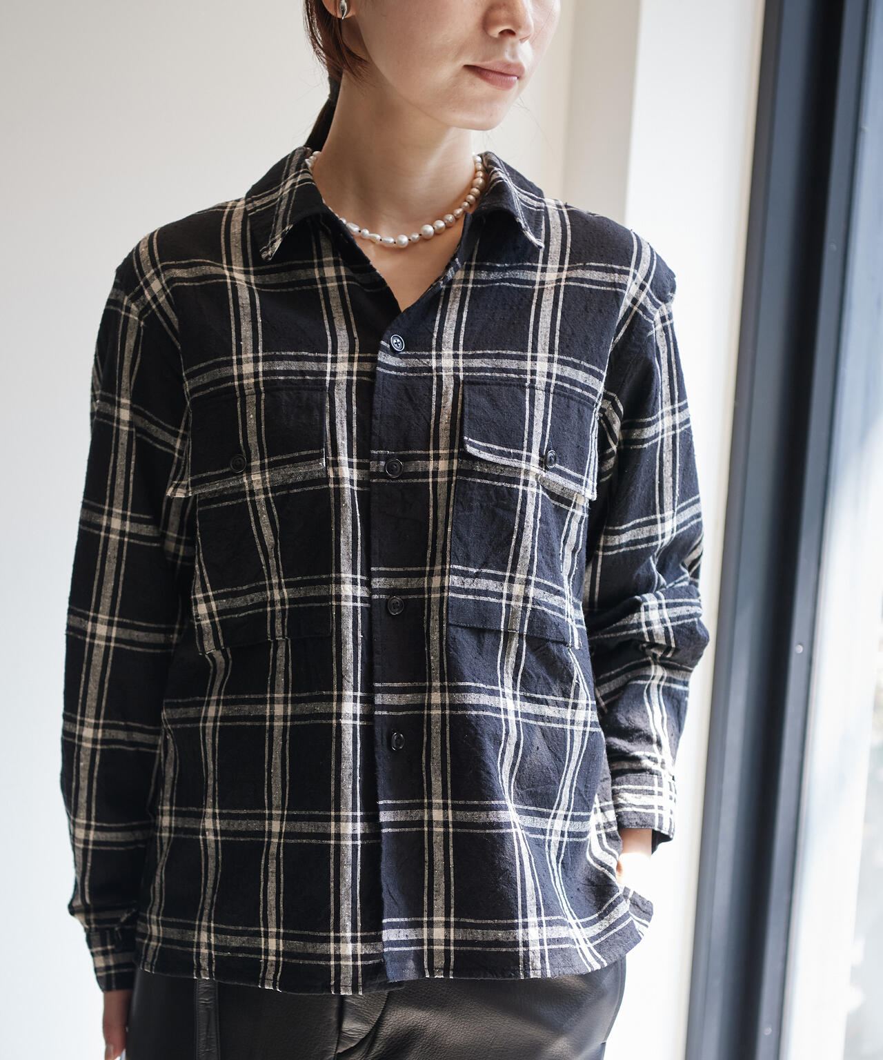 [別注] blurhms / SILK COTTN NEP PLAID MILITARY SHIRT