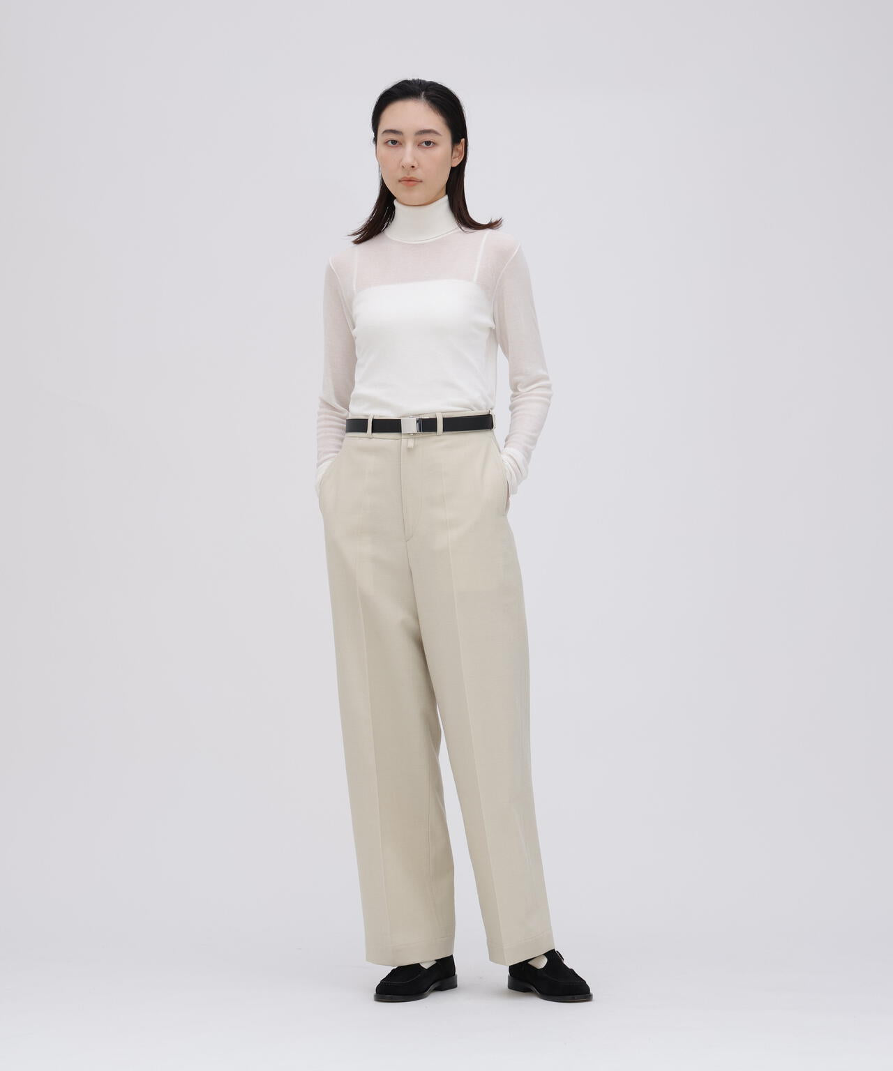 ATON / TENCEL SILK CIRCULER RIB TURTLENECK SWEATER