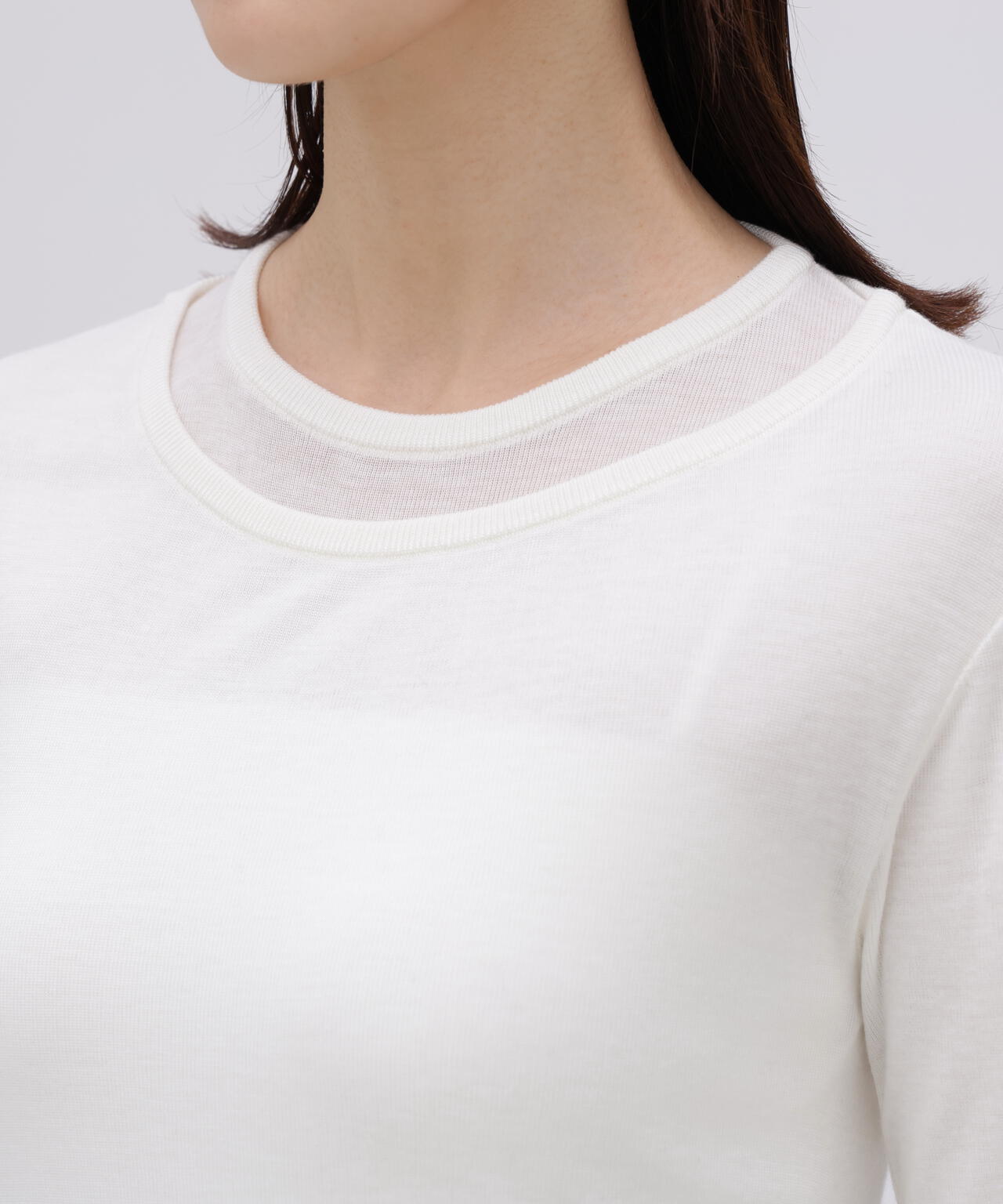 ATON / TENCEL SILK CIRCULER RIB CREW&CREW LAYERED