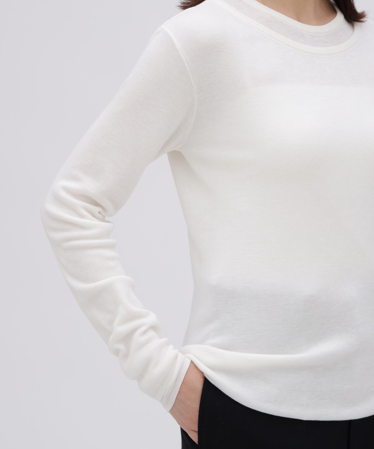 ATON / TENCEL SILK CIRCULER RIB CREW&CREW LAYERED