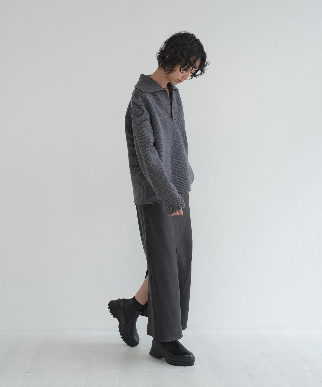 [別注]STUDIO NICHOLSON / LAMBSWOOL RIB POLO COLLAR JUMPER