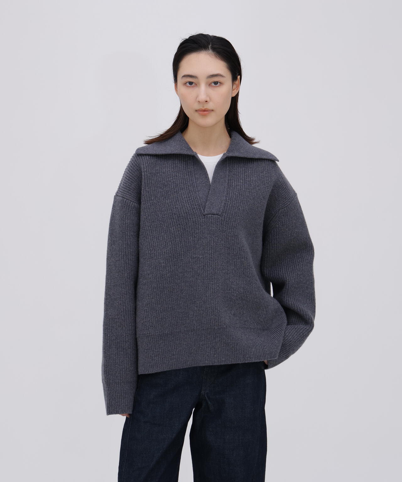 [別注]STUDIO NICHOLSON / LAMBSWOOL RIB POLO COLLAR JUMPER