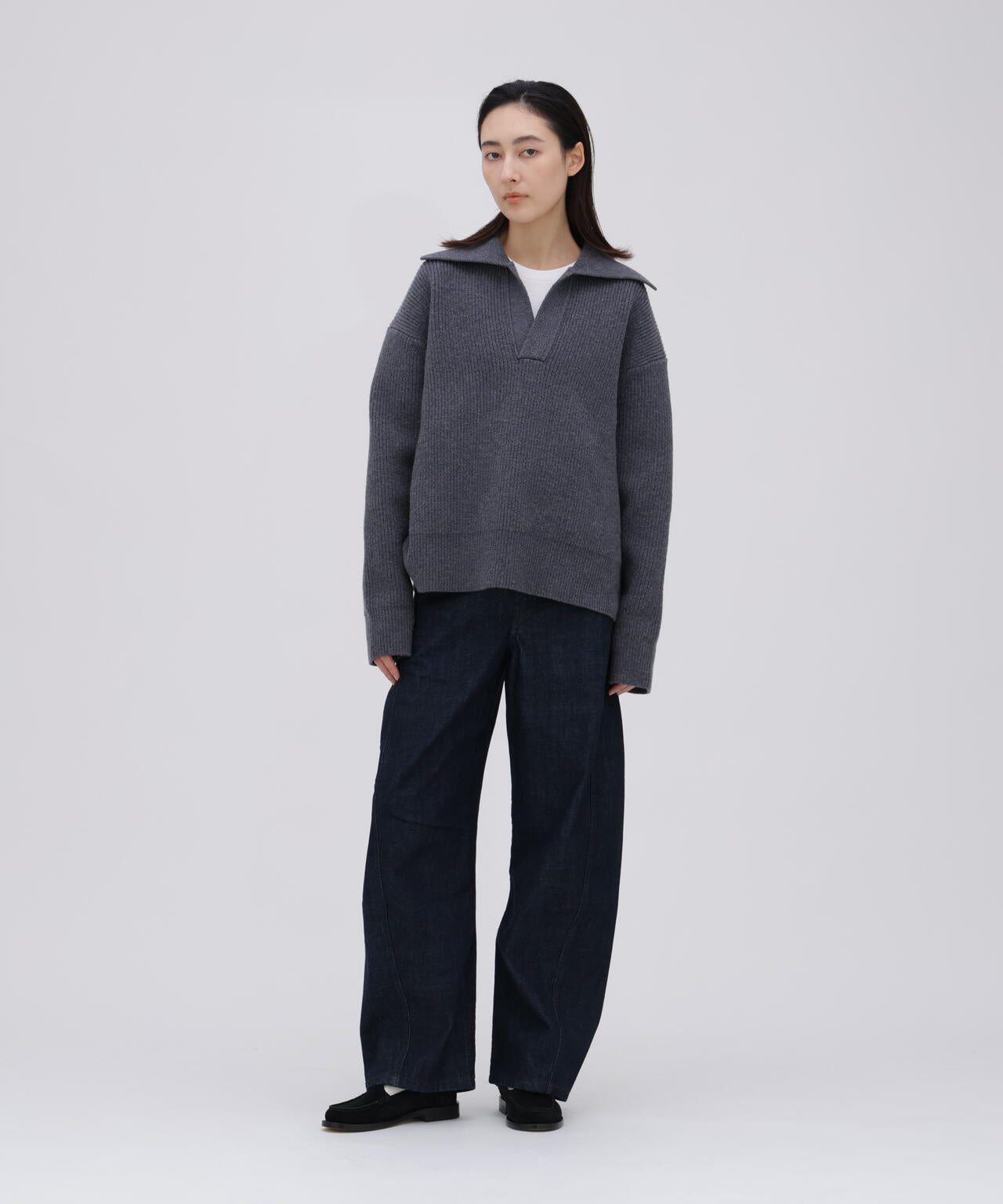 [別注]STUDIO NICHOLSON / LAMBSWOOL RIB POLO COLLAR JUMPER