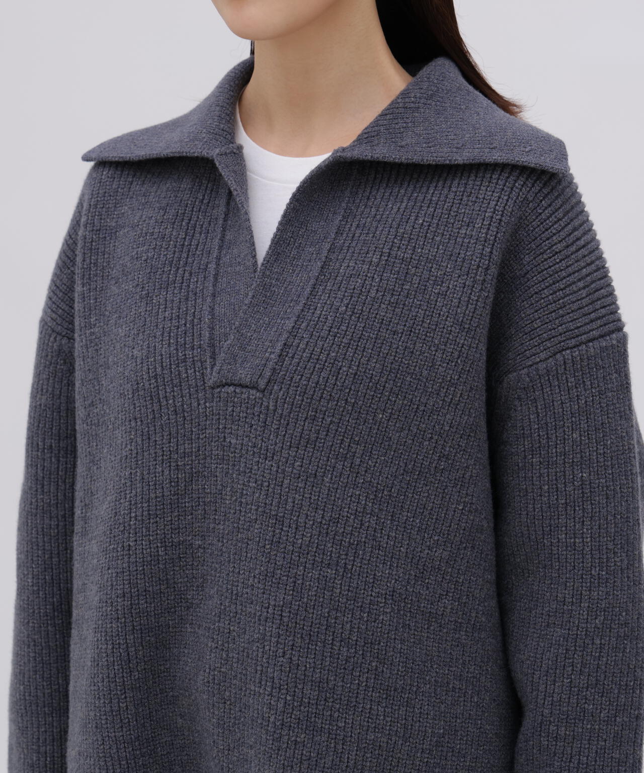 [別注]STUDIO NICHOLSON / LAMBSWOOL RIB POLO COLLAR JUMPER