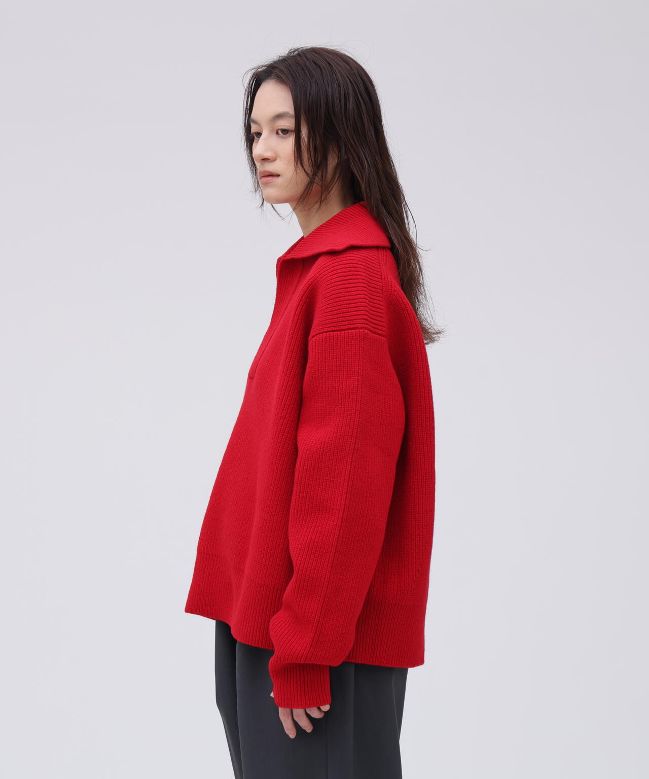 STUDIO NICHOLSON / LAMBSWOOL RIB POLO COLLAR JUMPER
