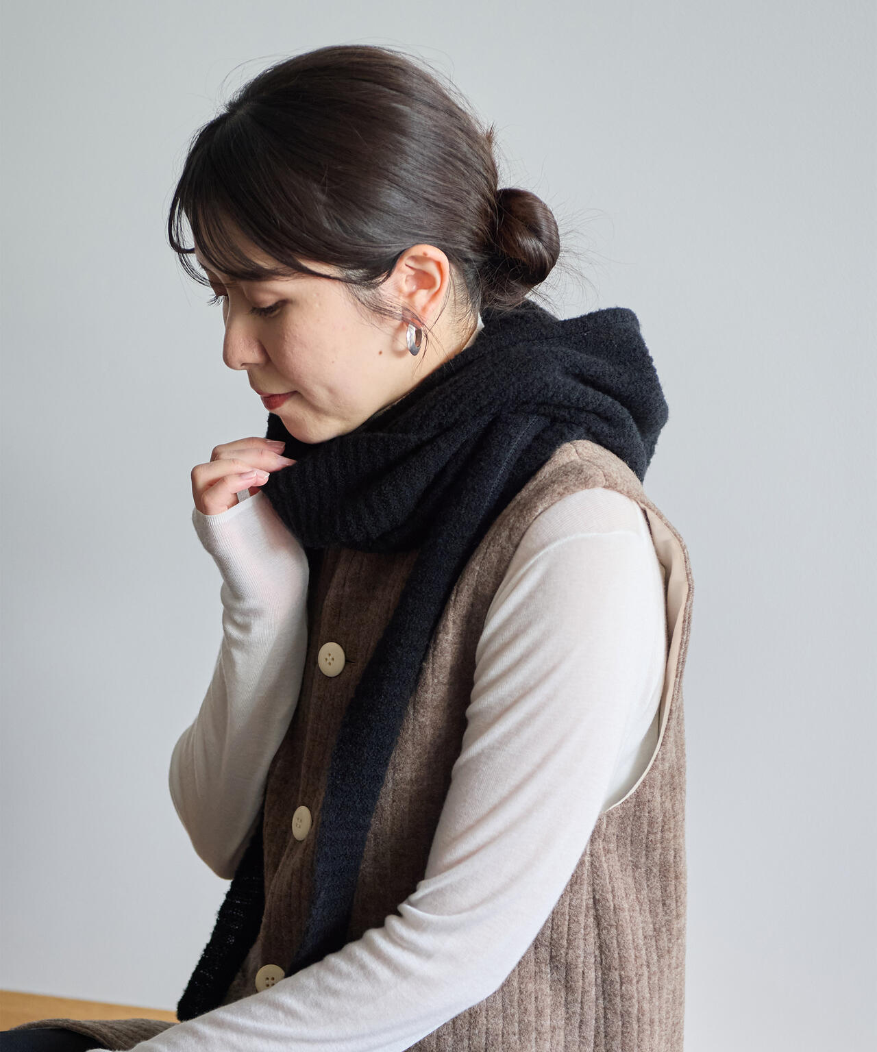 KIJIMA TAKAYUKI / BOUCLE KNIT HOODED SCARF
