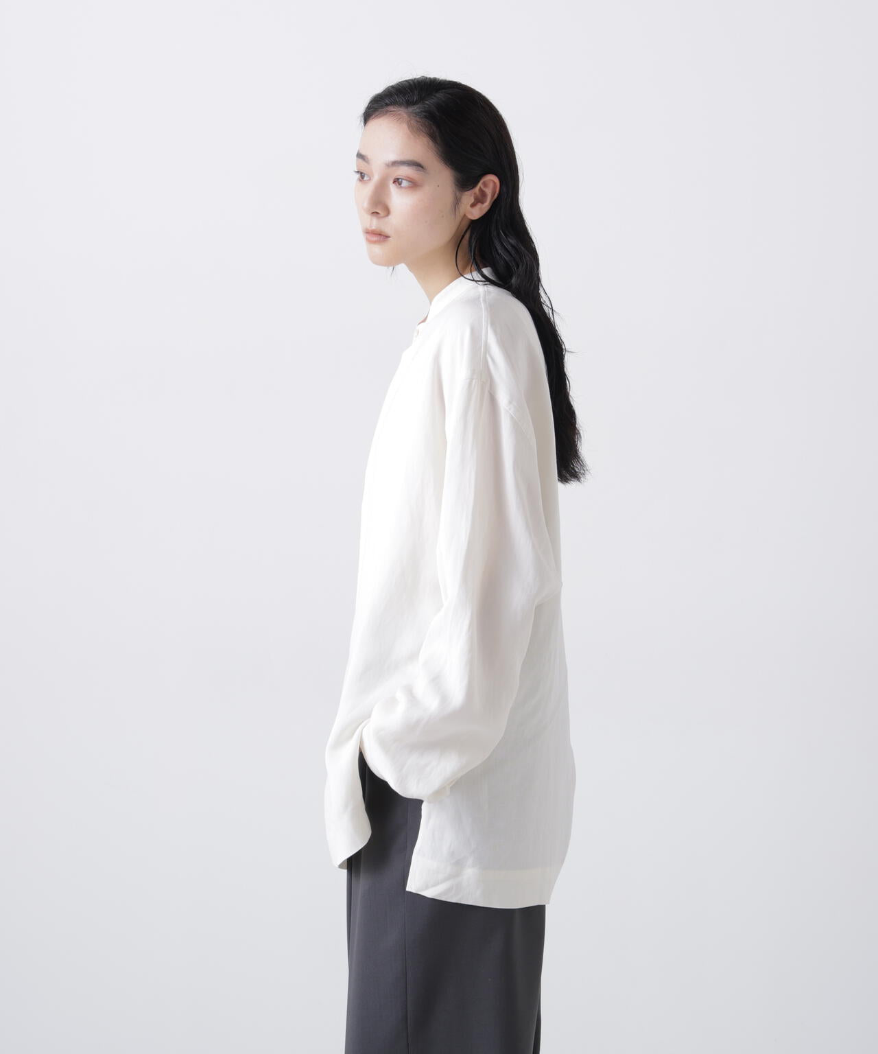 STUDIO NICHOLSON / VINTAGE SOFT LINEN UNISEX GRANDAD COLLAR SHIRT