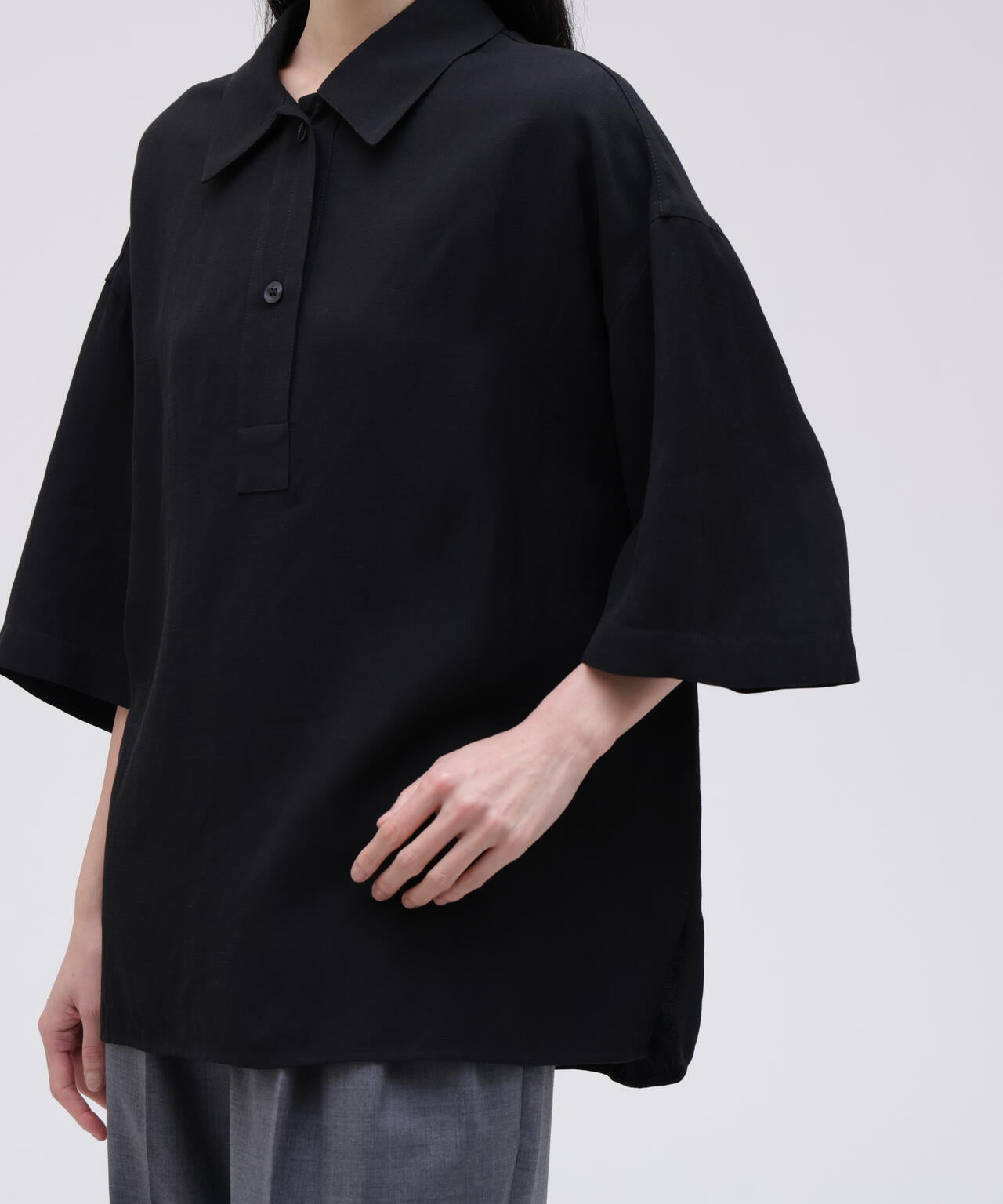 STUDIO NICHOLSON / VINTAGE SOFT LINEN HALF PLACKET SHORT SLEEVE SHIRT