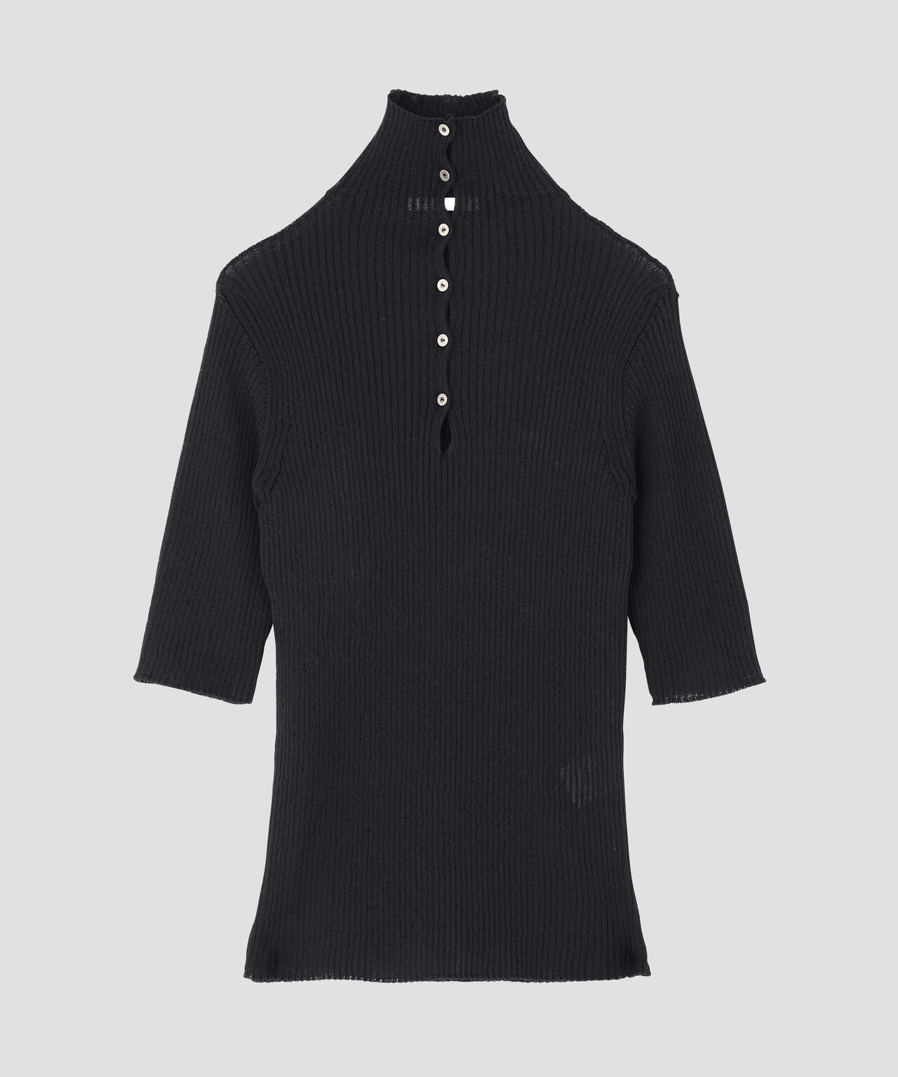 IRENISA / HALF-SLEEVED RIB KNIT PULLOVER