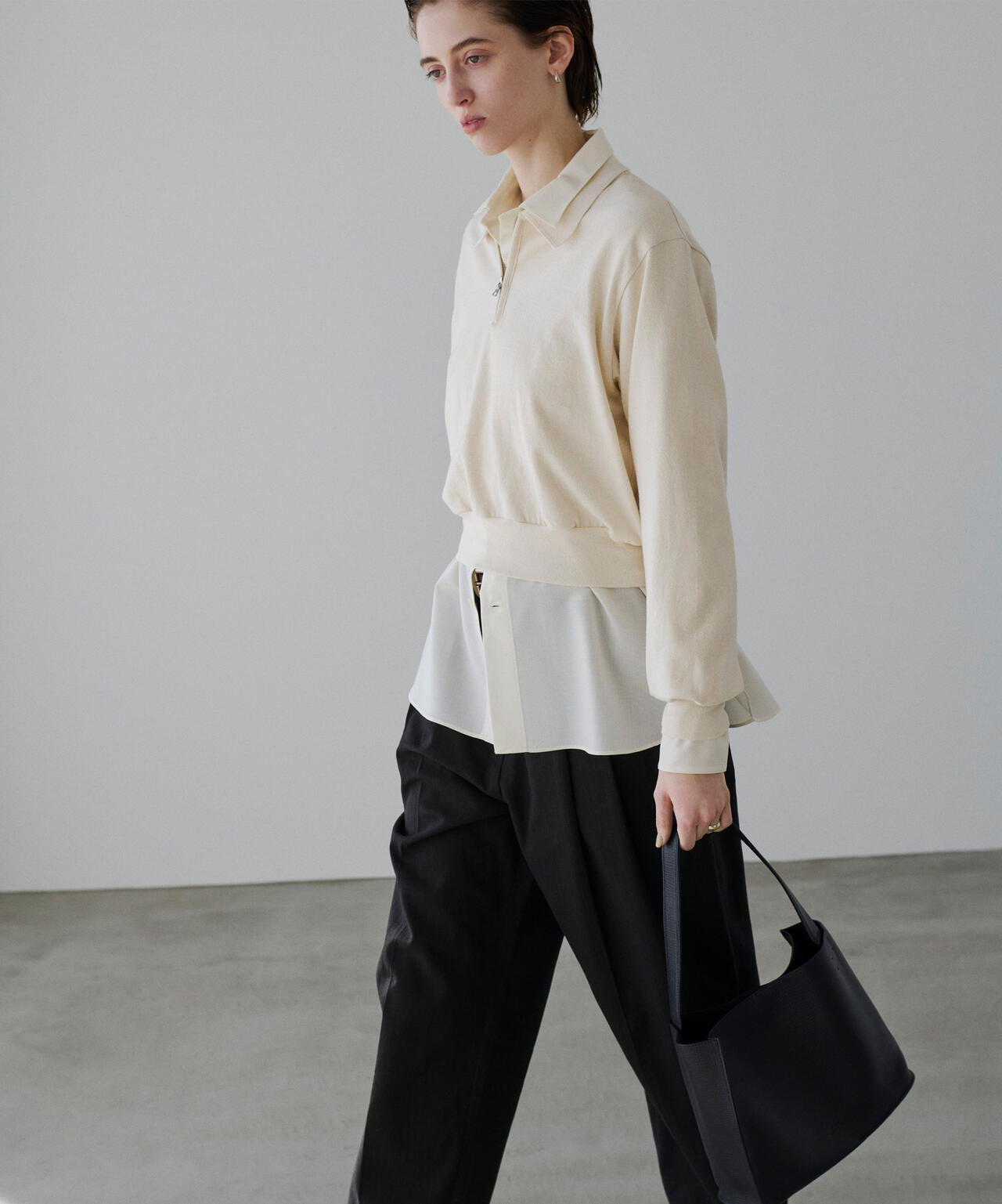 blurhms / COTTON SILK NEP HARF-ZIP PULLOVER
