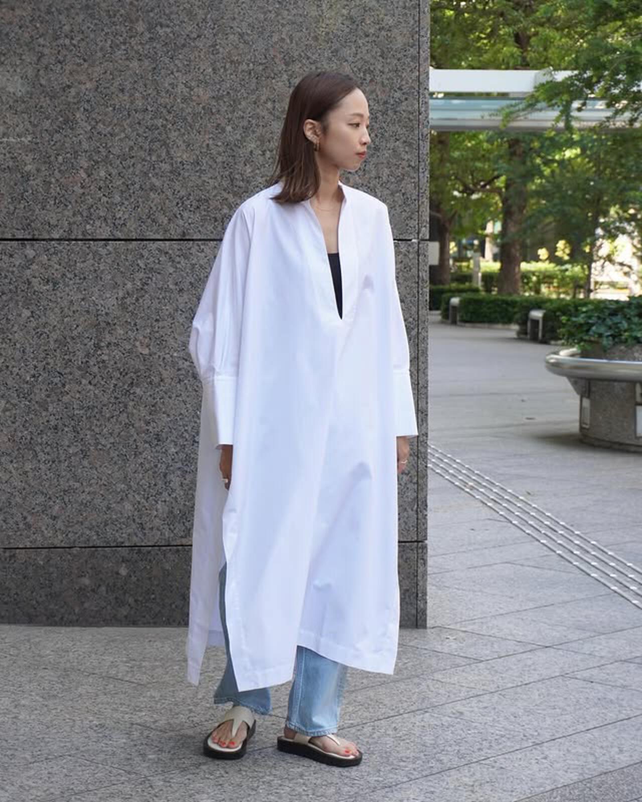 YLEVE / COTTON POPLIN LONG KAFTAN SHIRT