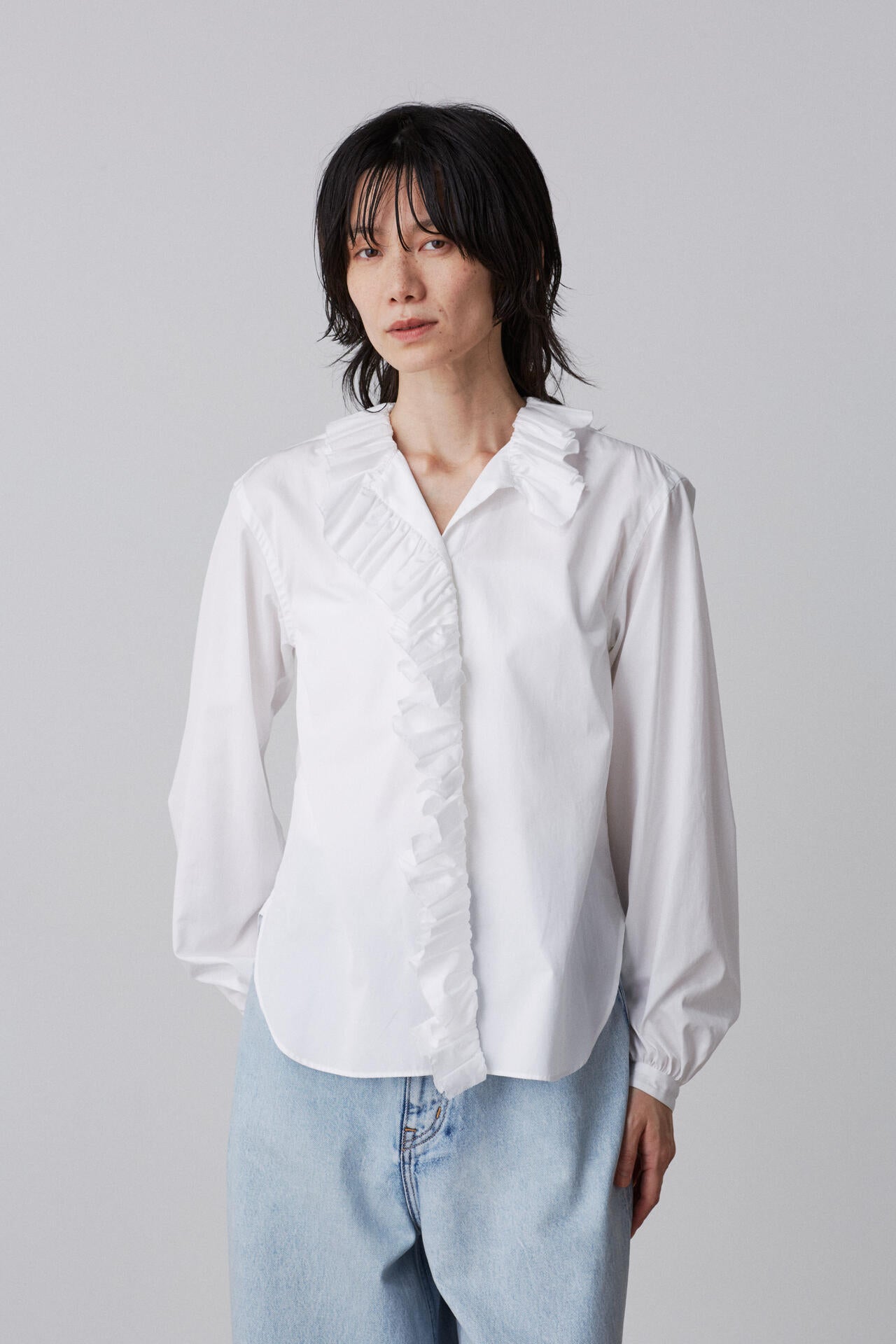 YLEVE / BOURRIENNE  COTTON TYPEWRITER RUFFLE BLOUSE