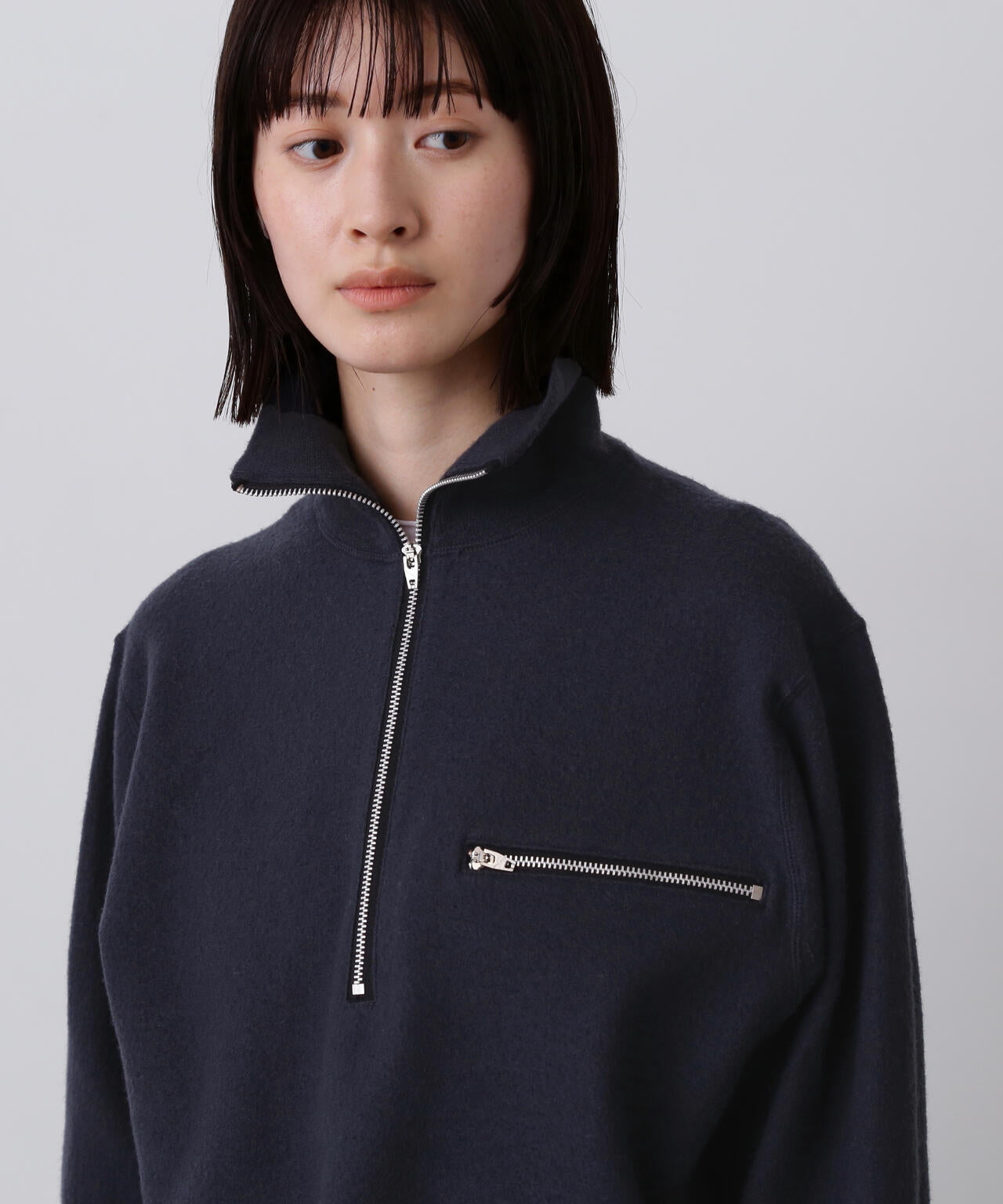 YLEVE / ULTRAFINE MERINO MILLED WOOL KNIT HALF ZIP PULL OVER