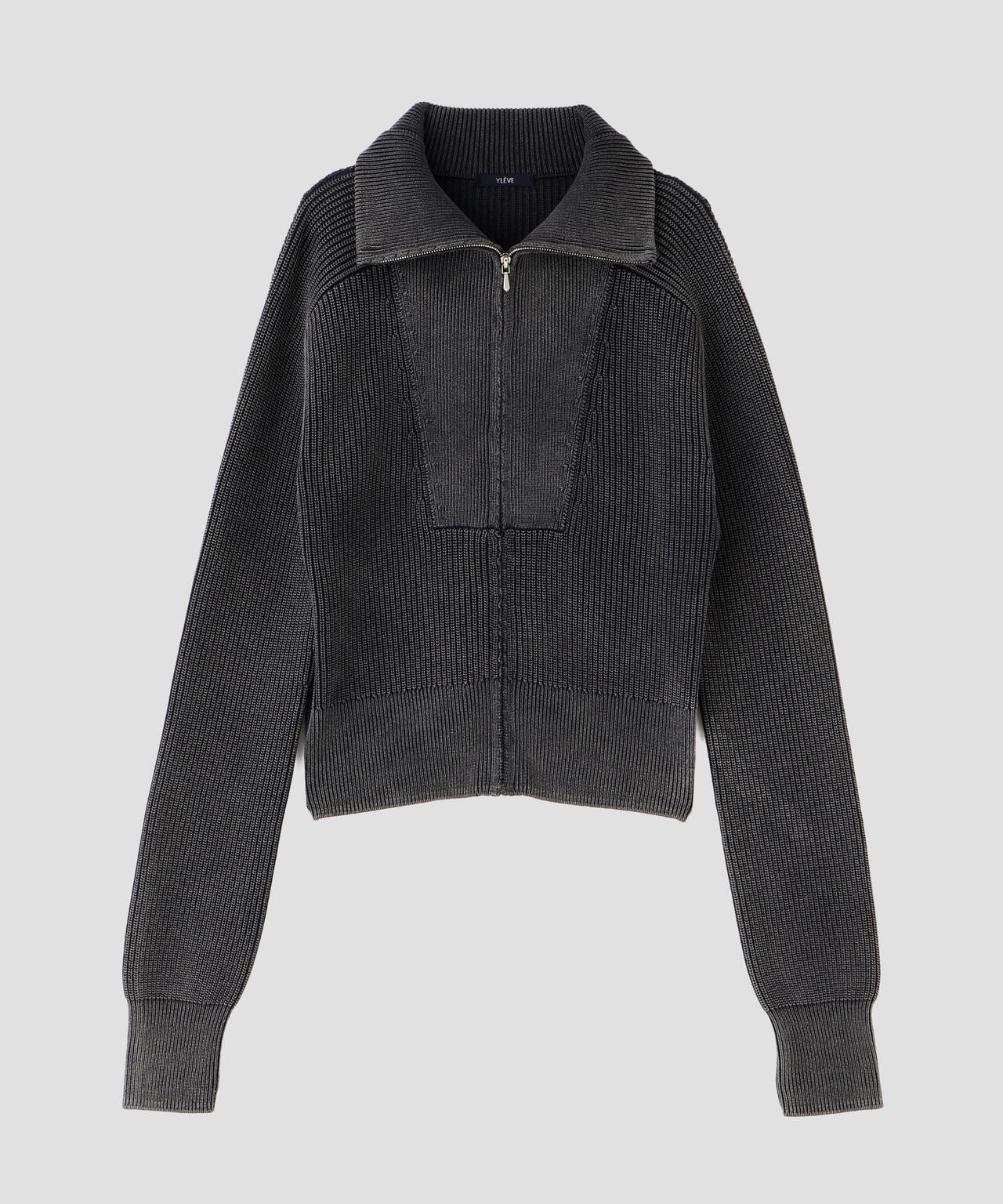 YLEVE / FADED STONEWASH KNIT ZIP PULLOVER