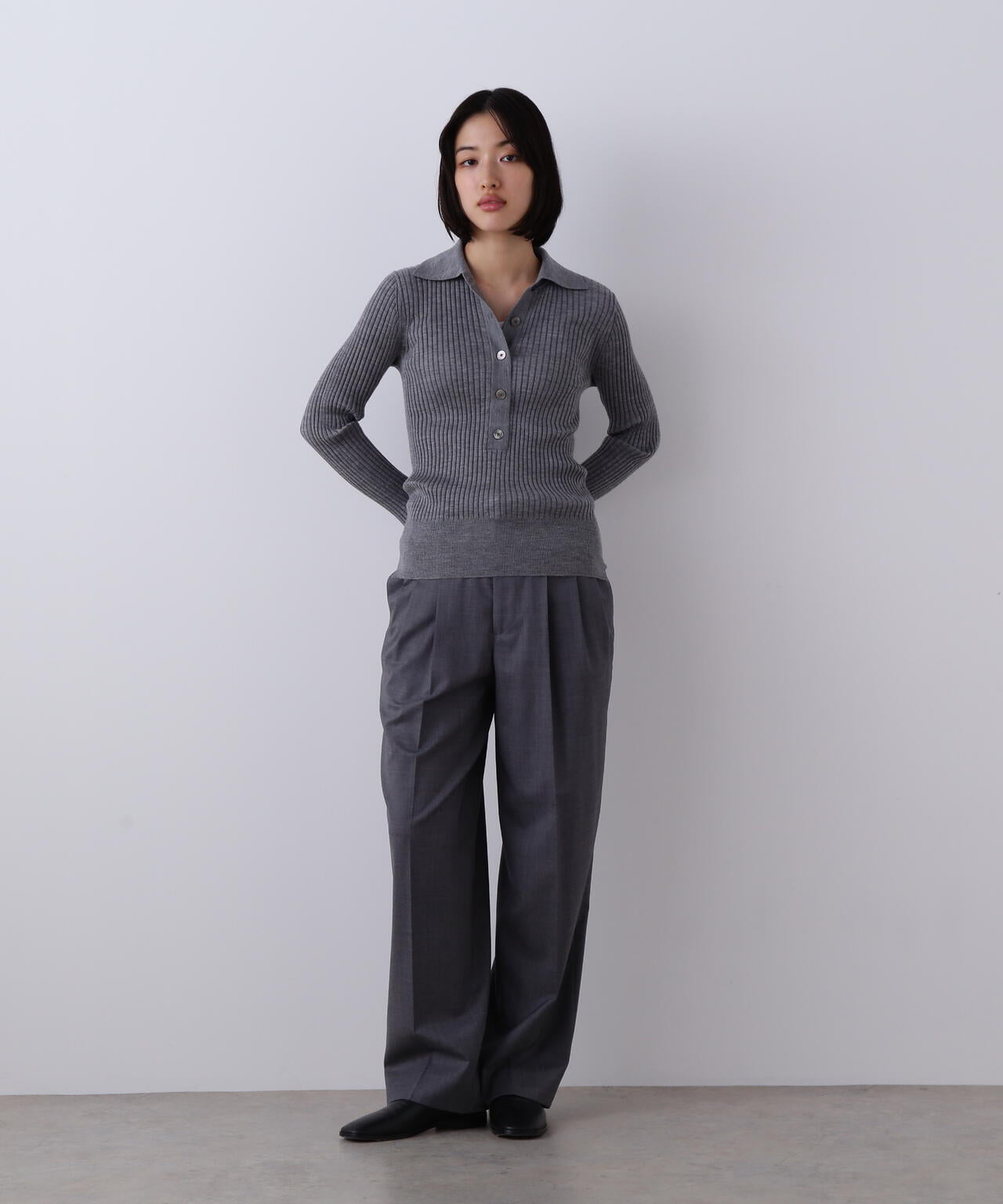 YLEVE / WOOL SILK CASHMERE RIB KNIT POLO