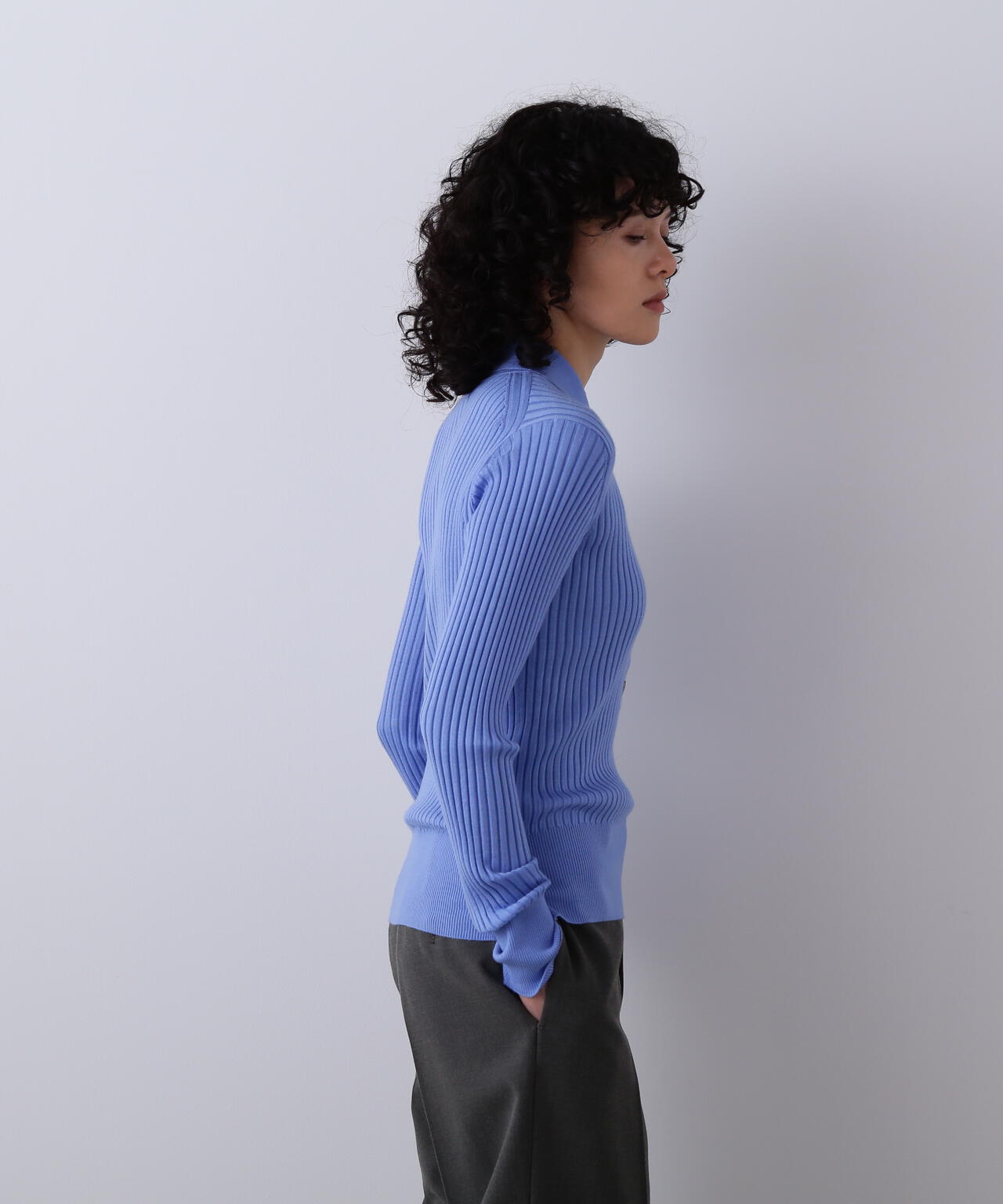 YLEVE / WOOL SILK CASHMERE RIB KNIT POLO
