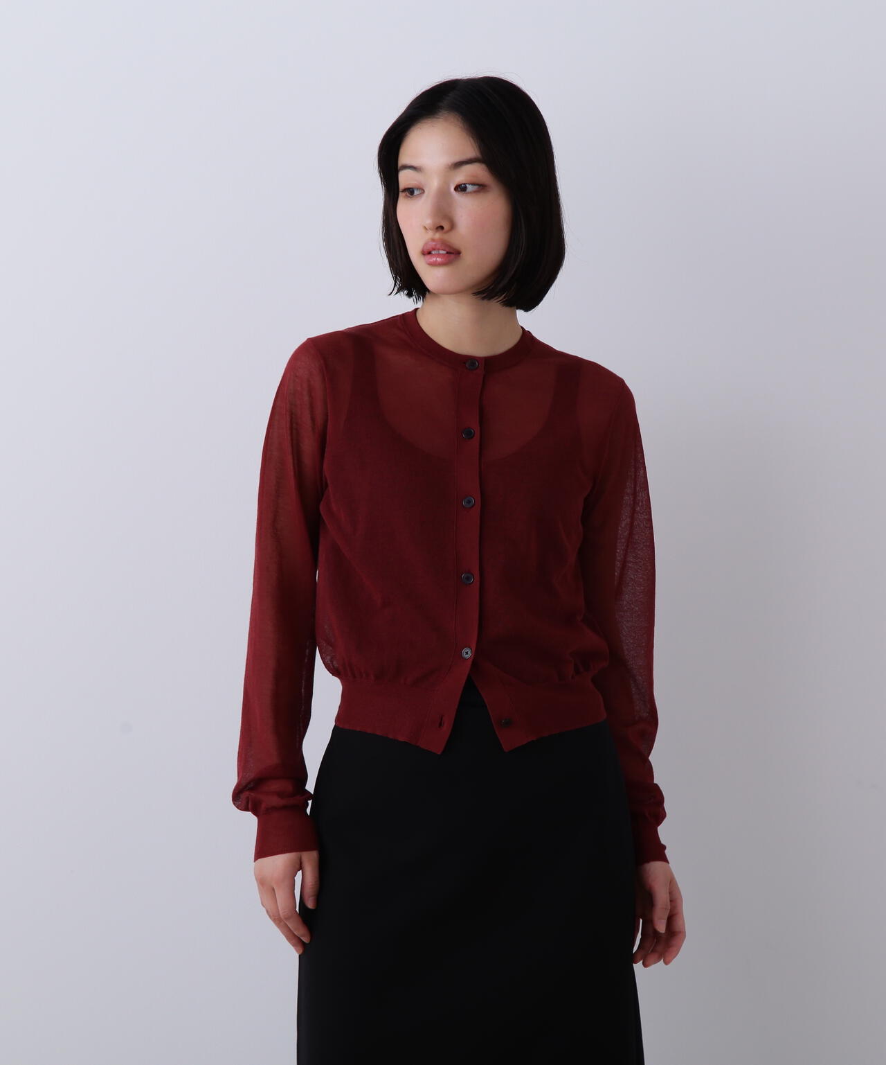 YLEVE / SHEER RIB KNIT CARDIGAN