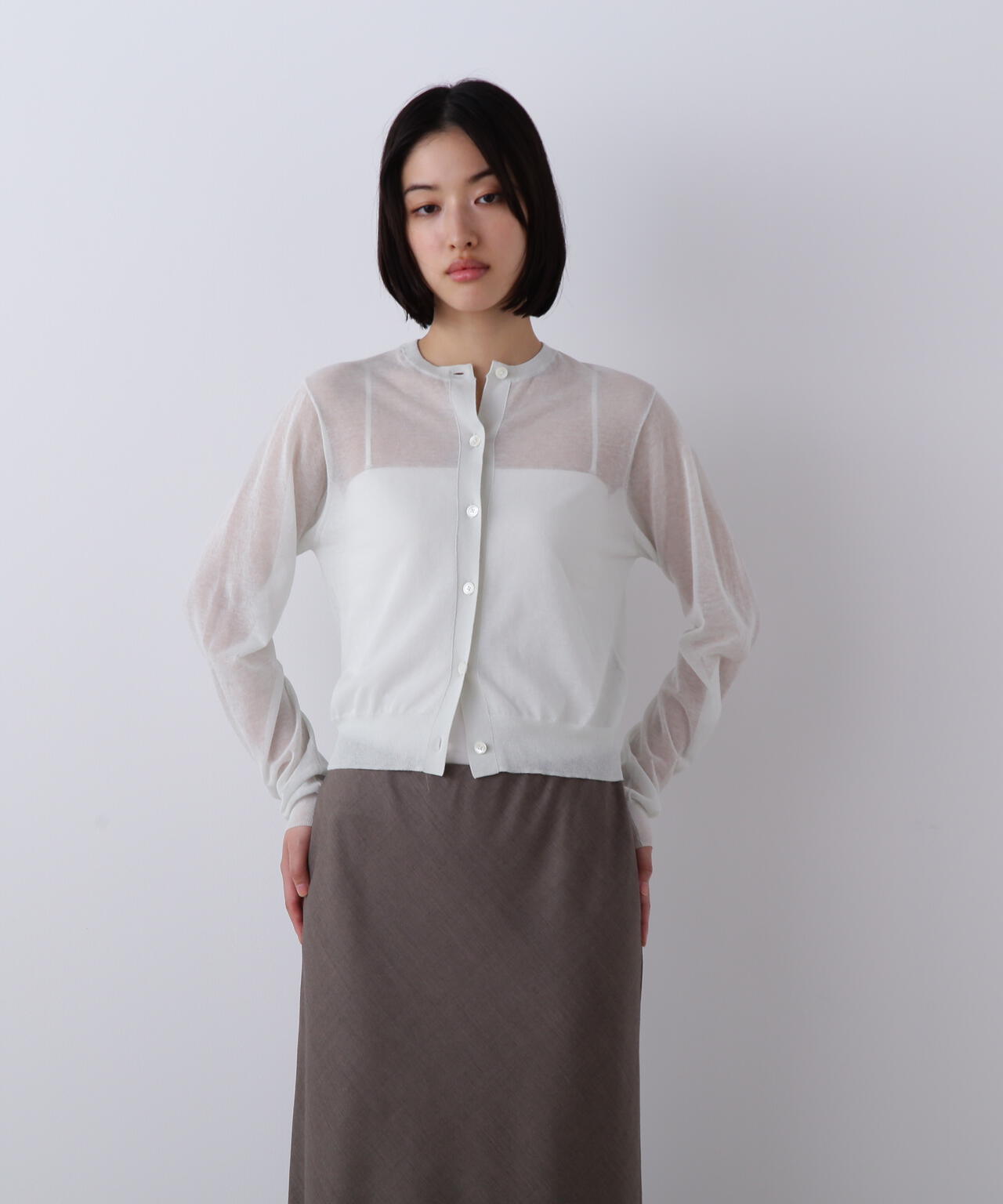 YLEVE / SHEER RIB KNIT CARDIGAN