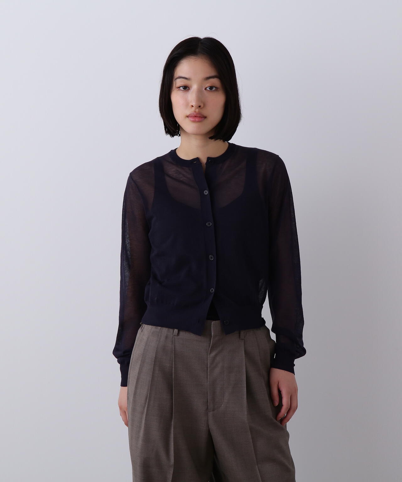 YLEVE / SHEER RIB KNIT CARDIGAN