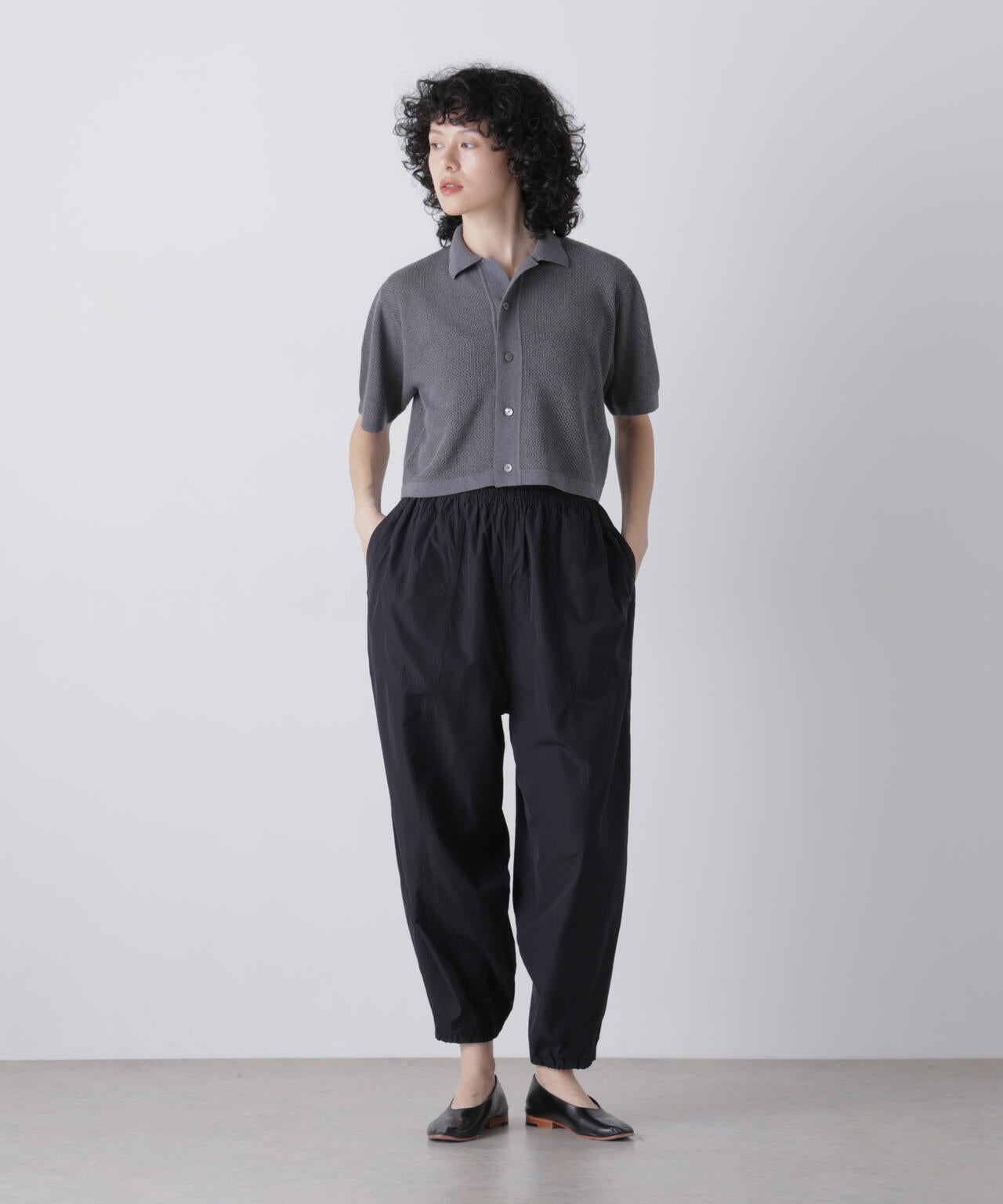 YLEVE / ICE COTTON OPEN COLLAR KNIT