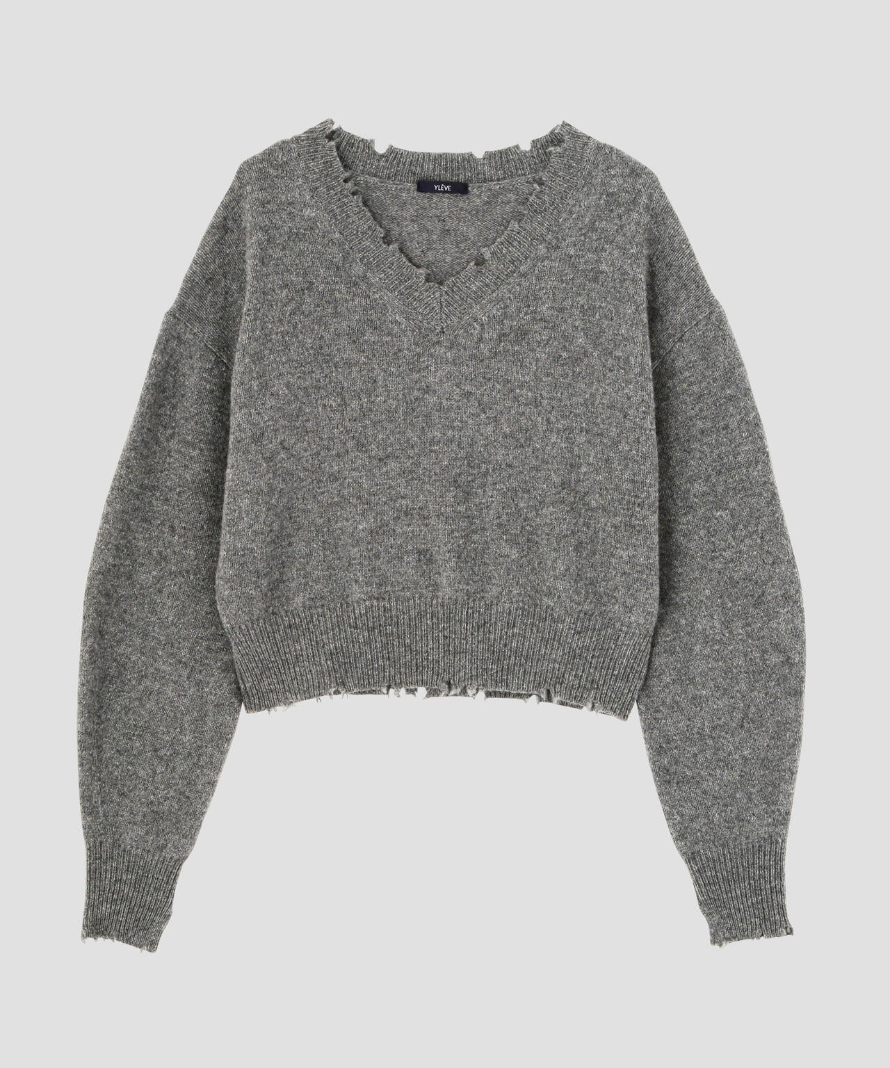 YLEVE / FRAYED EDGE V-NECK KNIT PULLOVER