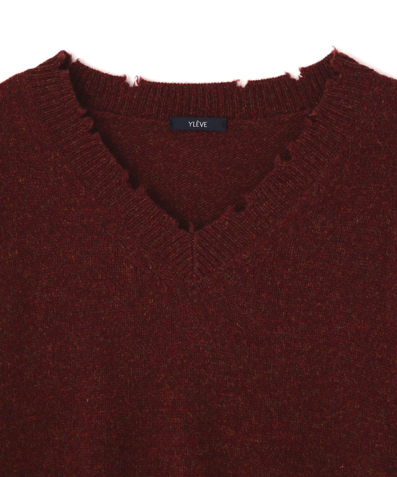 YLEVE / FRAYED EDGE V-NECK KNIT PULLOVER