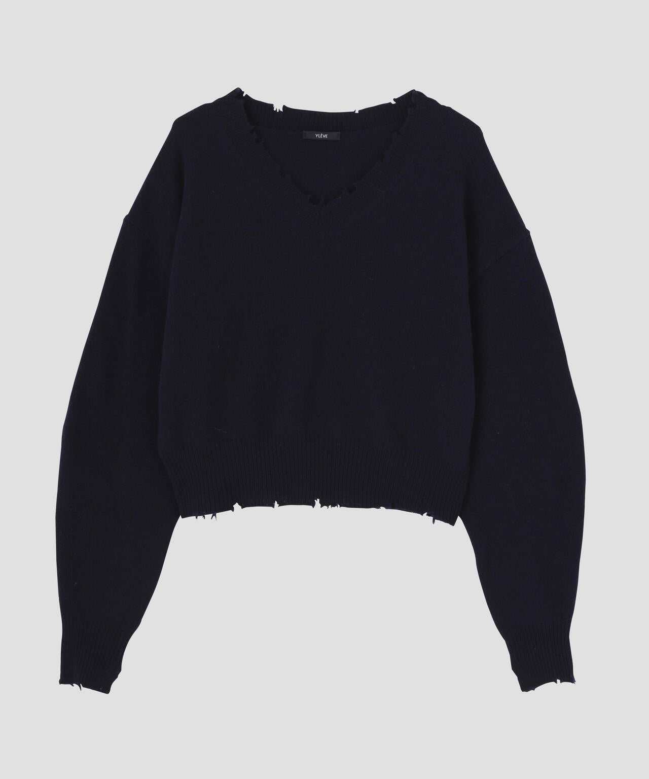 YLEVE / FRAYED EDGE V-NECK KNIT PULLOVER