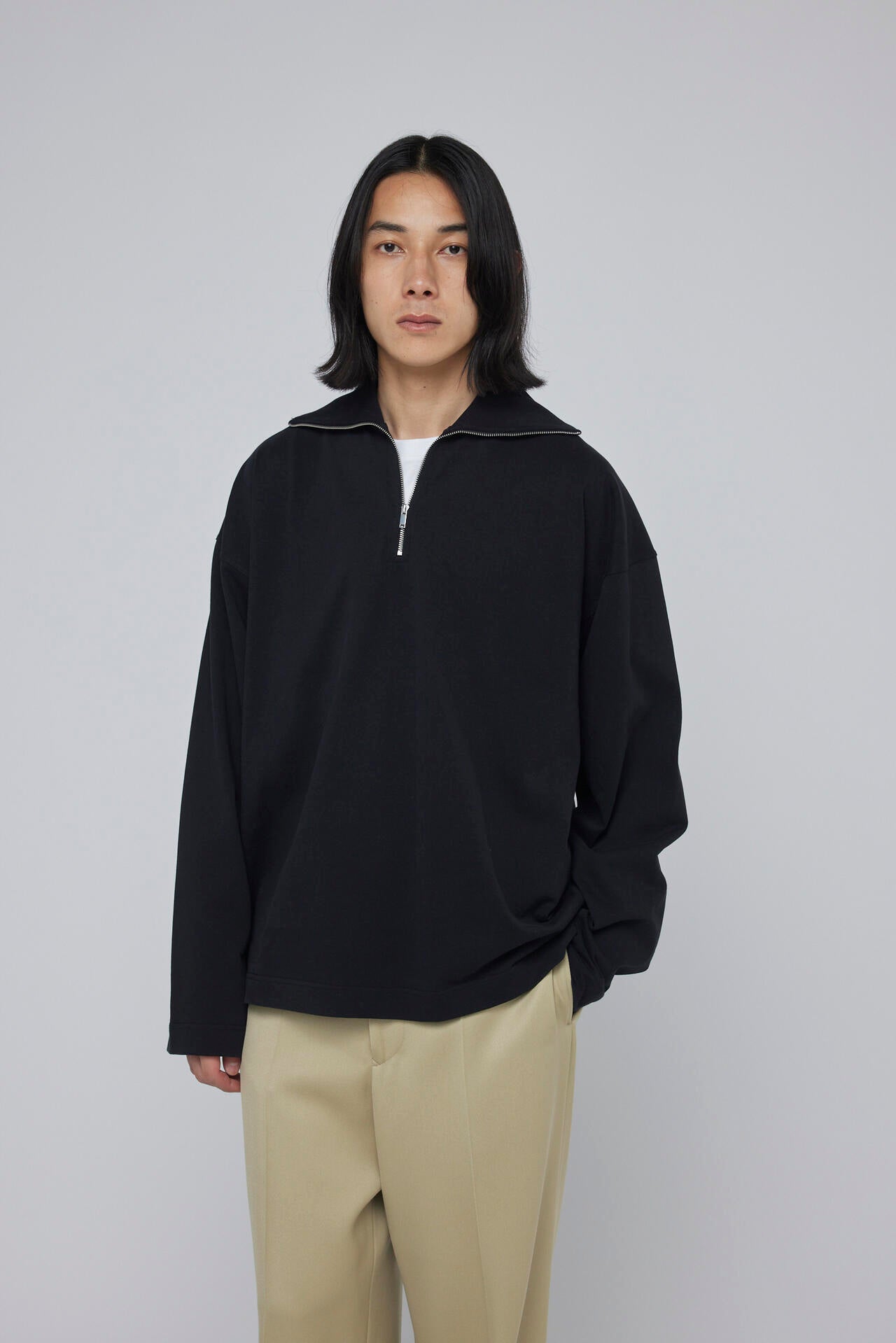 STUDIO NICHOLSON / DRY HEAVY COTTON ZIP THROUGH ROLL NECK