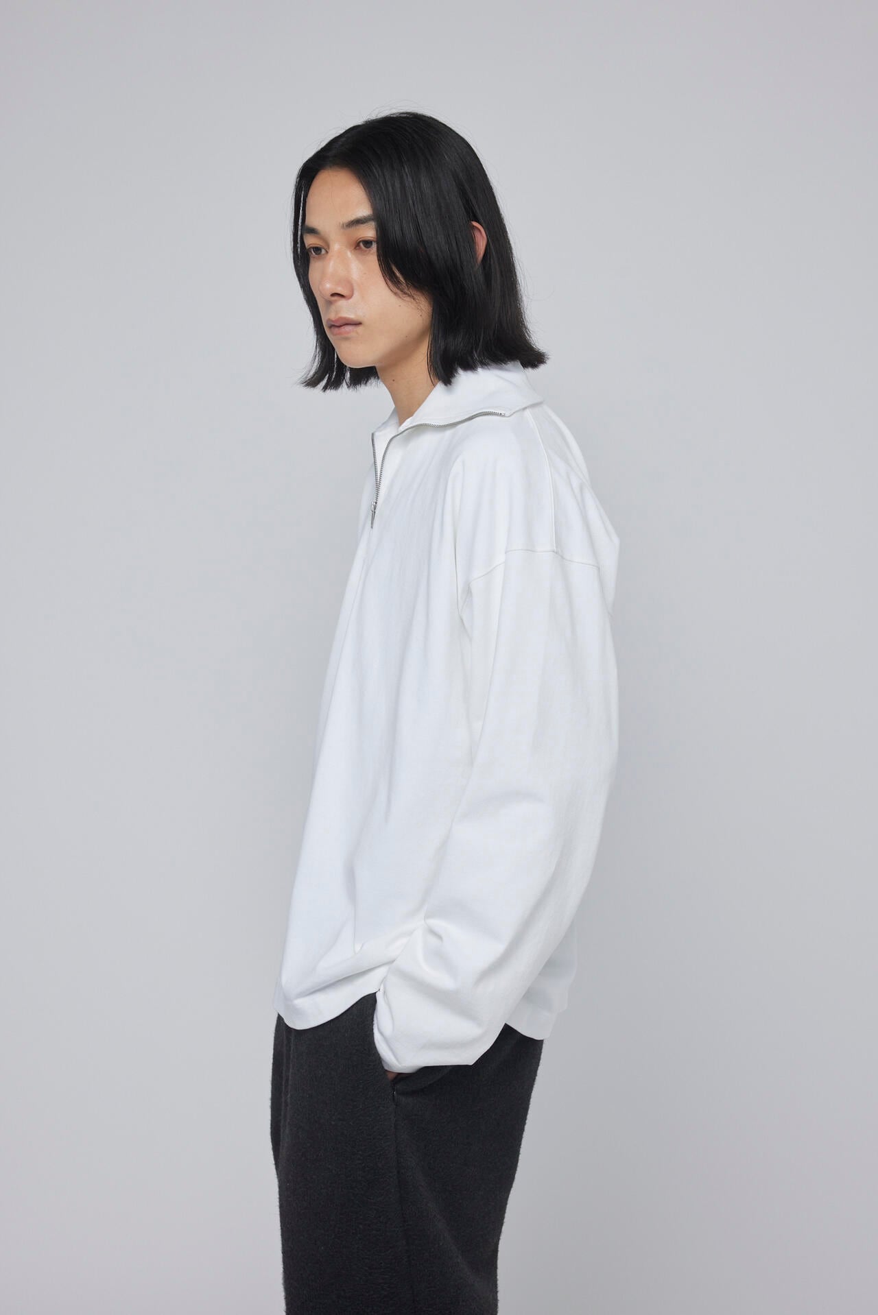 STUDIO NICHOLSON / DRY HEAVY COTTON ZIP THROUGH ROLL NECK