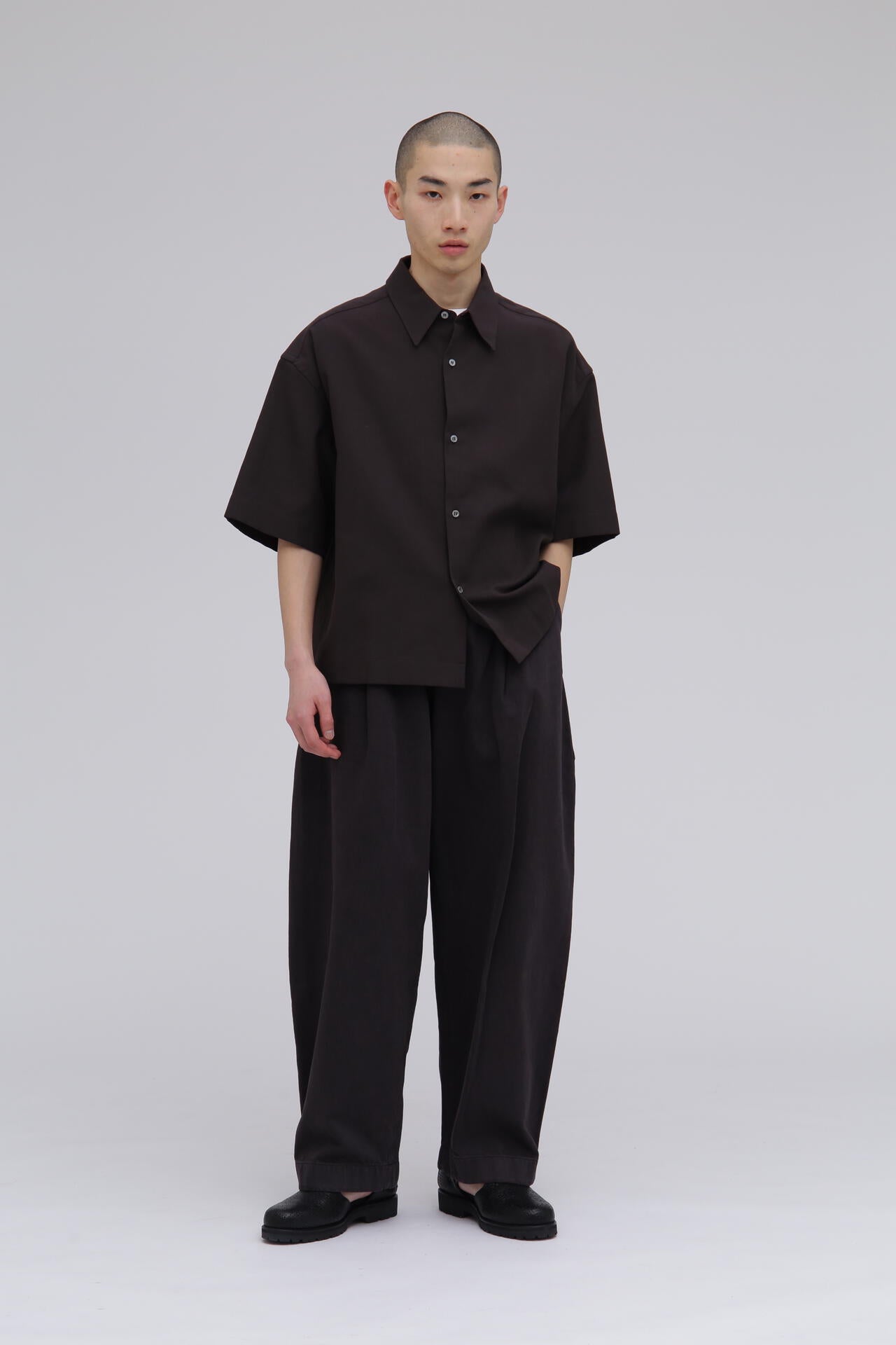 STUDIO NICHOLSON / JAPANESE COTTON NYLON SHORT SLEEVE BOXY SHIRT
