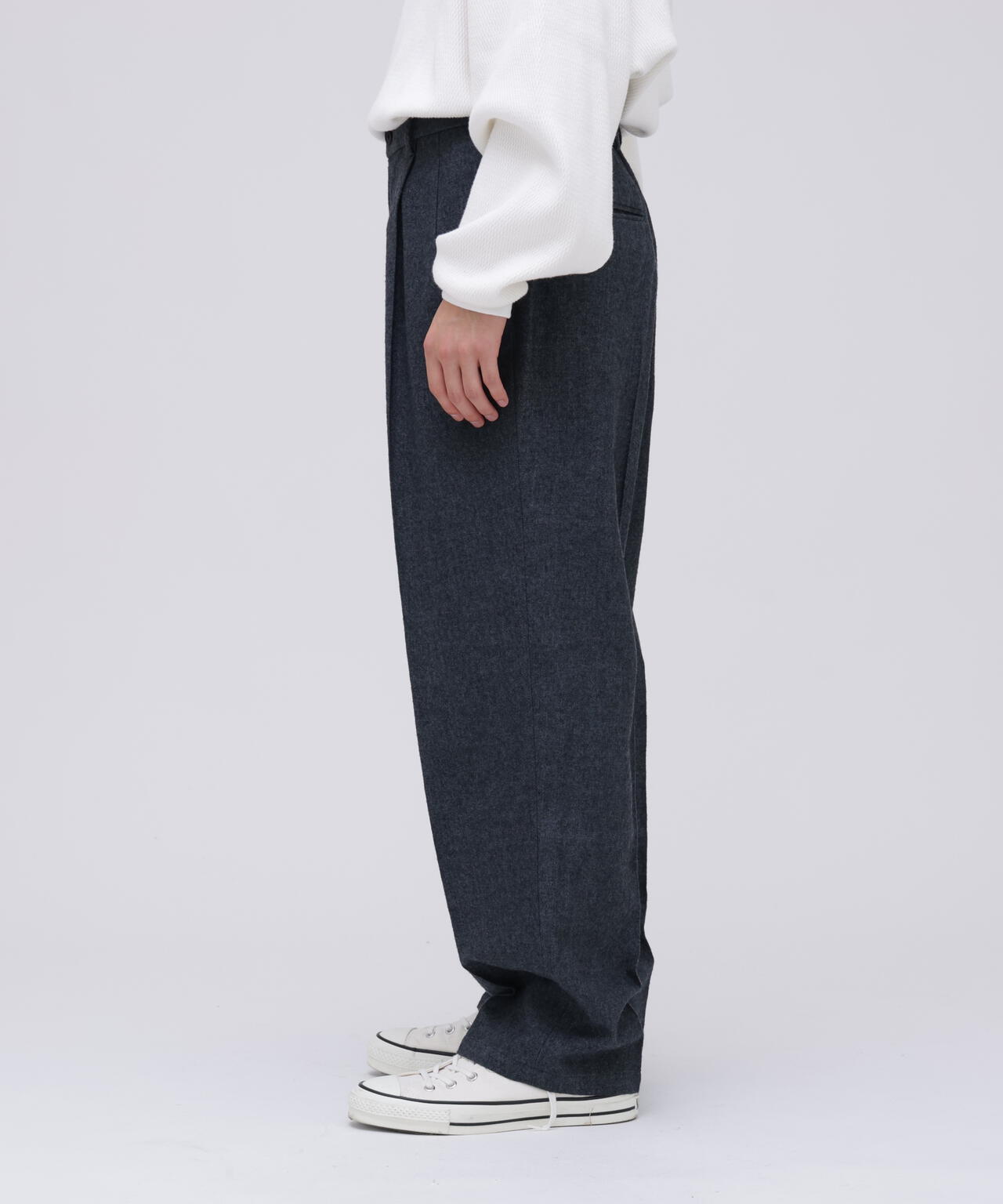 ATON / LINEN WOOL TWILL LOOSE FIT PANTS