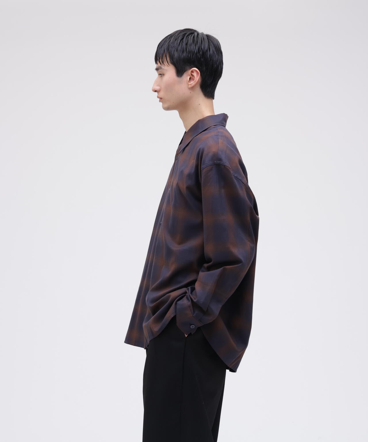 STUDIO NICHOLSON / COTTON CHECK OVERSIZED STRIGHT HEM SHIRT