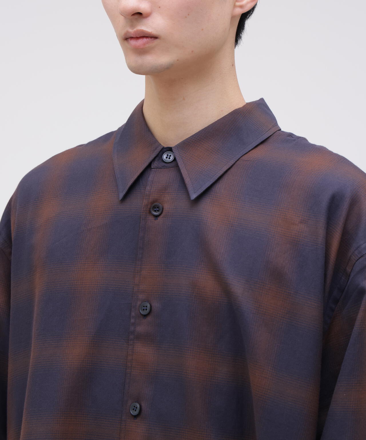 STUDIO NICHOLSON / COTTON CHECK OVERSIZED STRIGHT HEM SHIRT