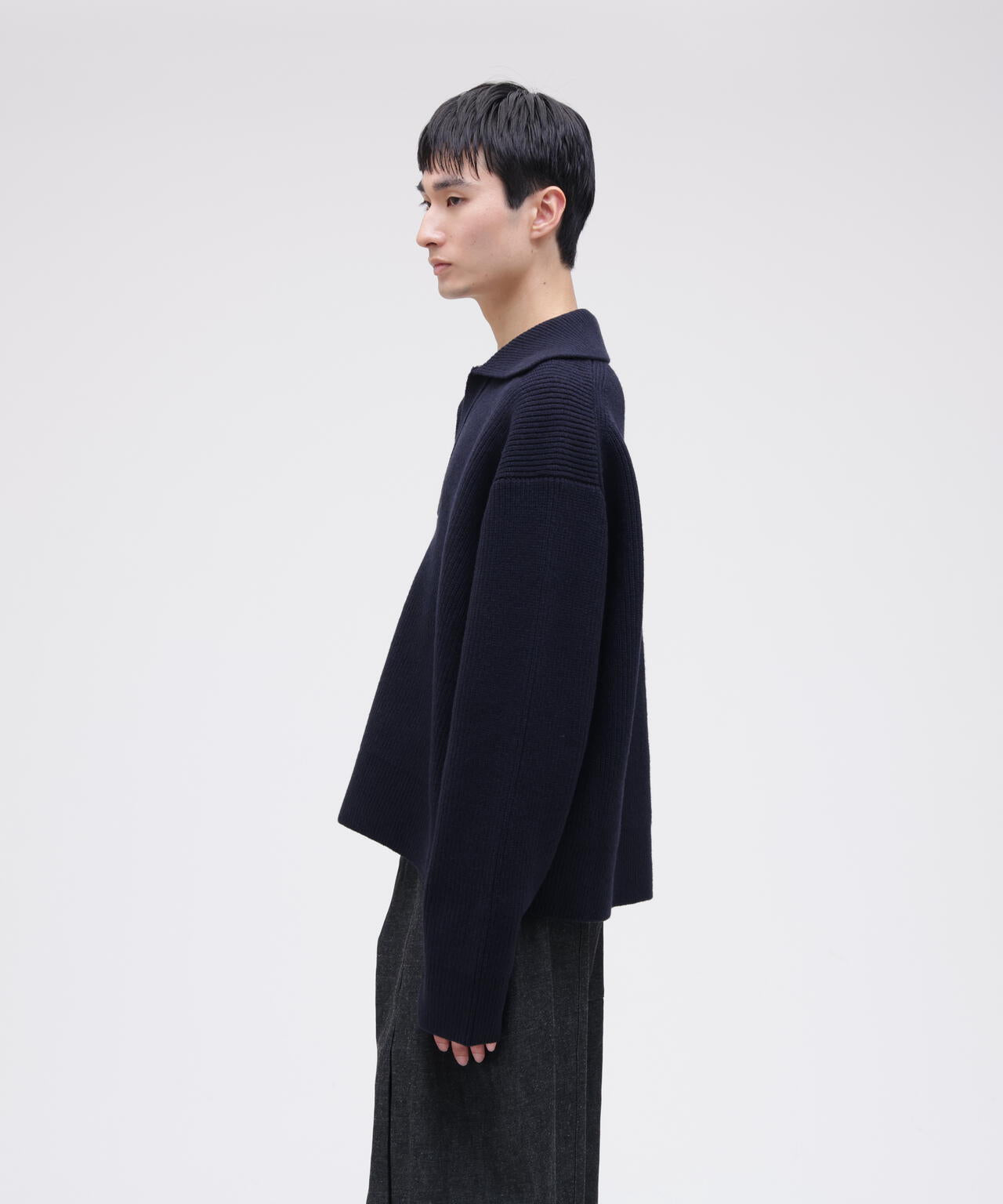 STUDIO NICHOLSON / LAMBSWOOL RIB POLO COLLAR JUMPER