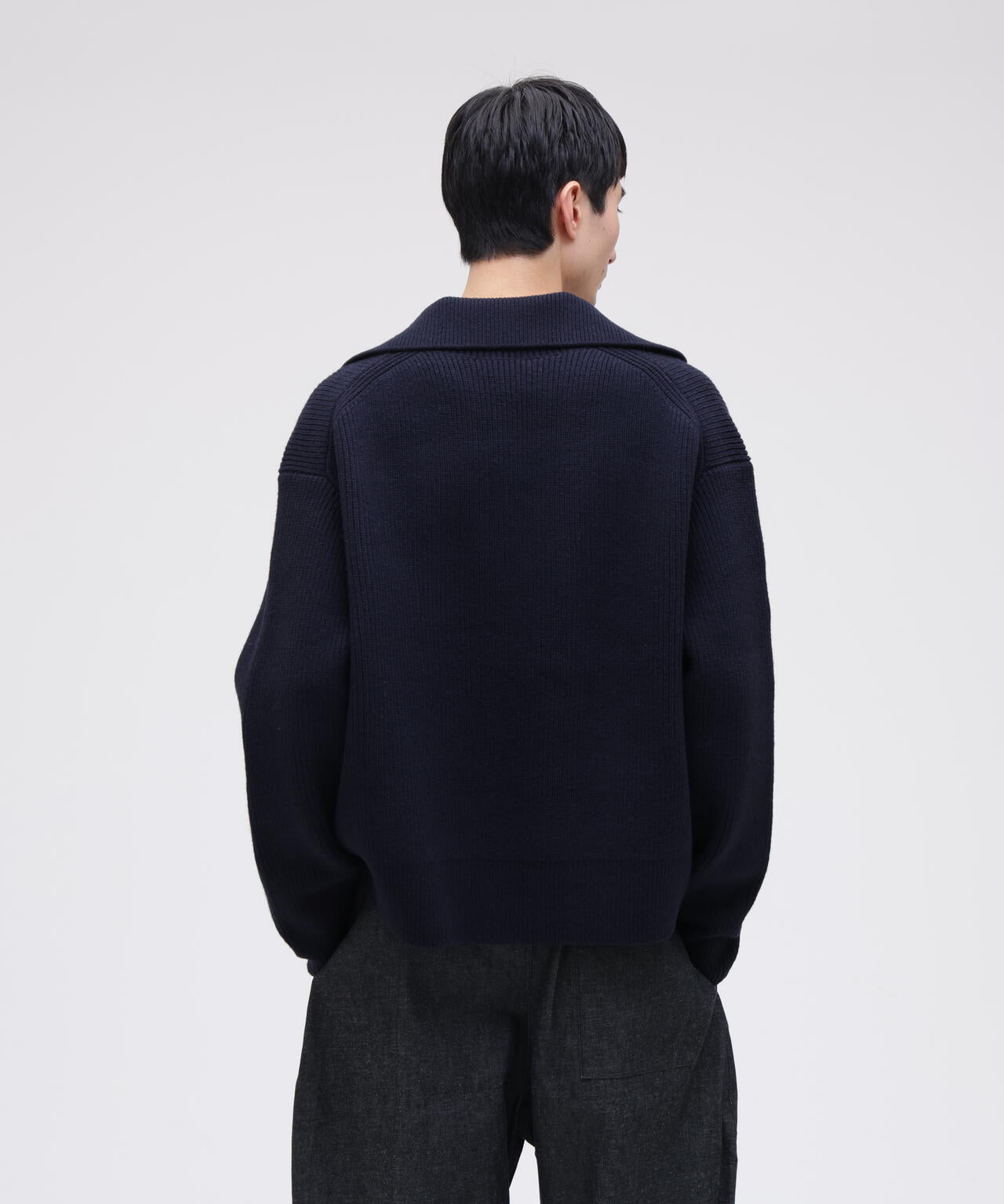 STUDIO NICHOLSON / LAMBSWOOL RIB POLO COLLAR JUMPER