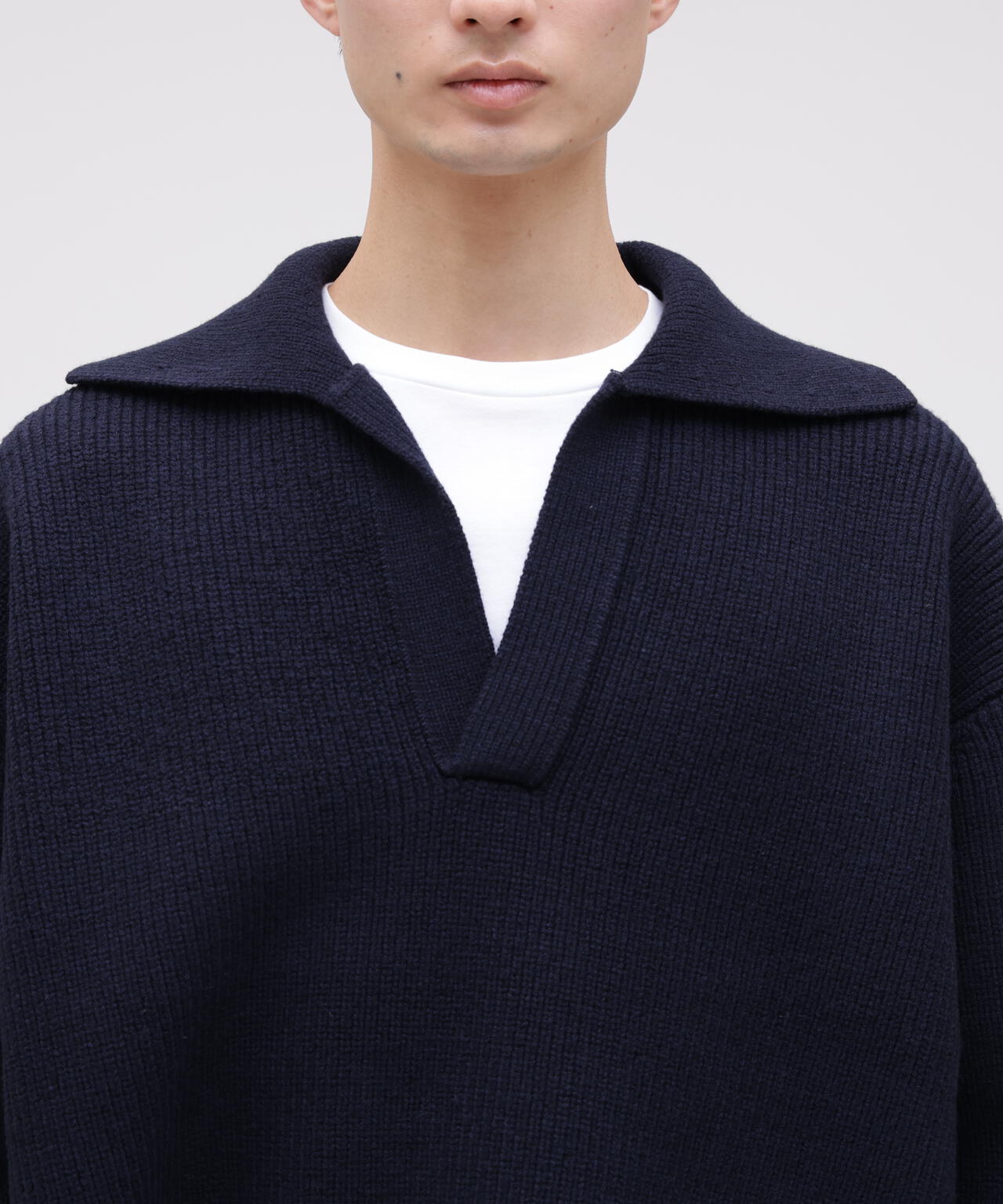STUDIO NICHOLSON / LAMBSWOOL RIB POLO COLLAR JUMPER
