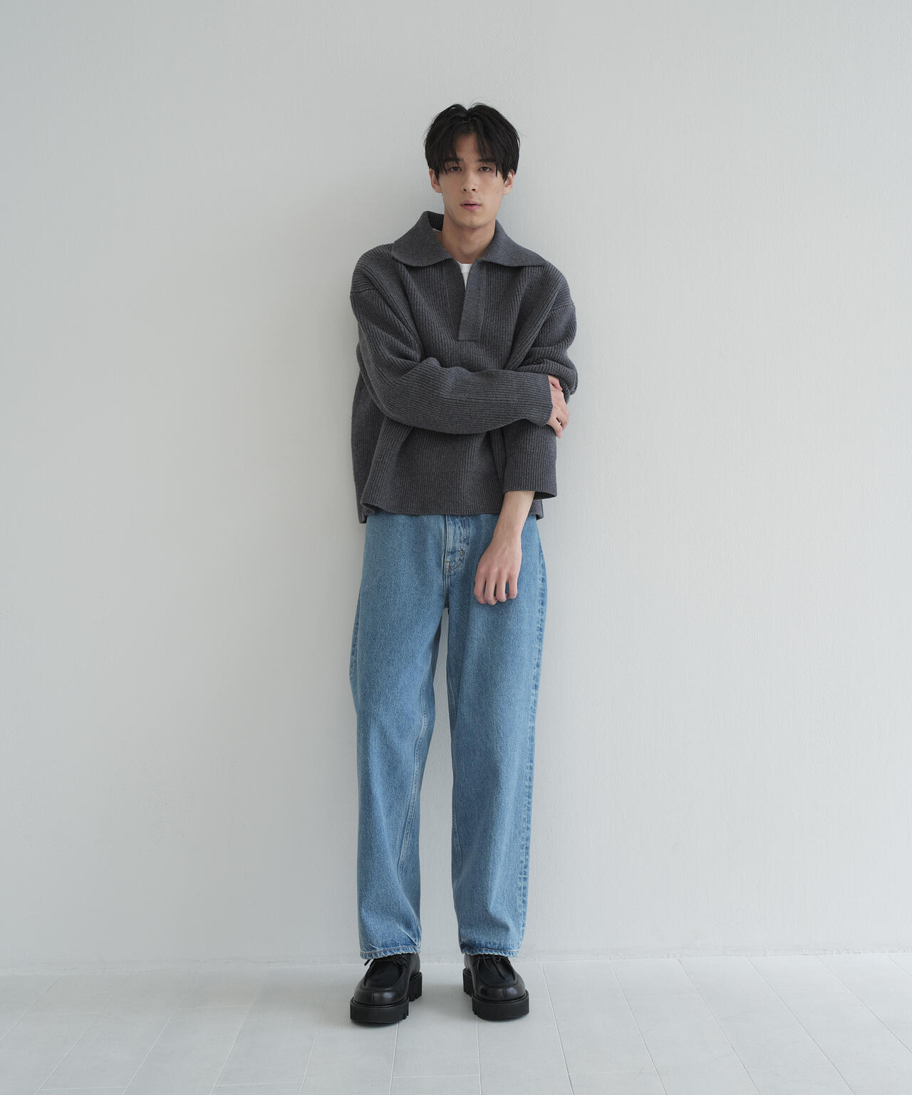 [別注]STUDIO NICHOLSON / LAMBSWOOL RIB POLO COLLAR JUMPER