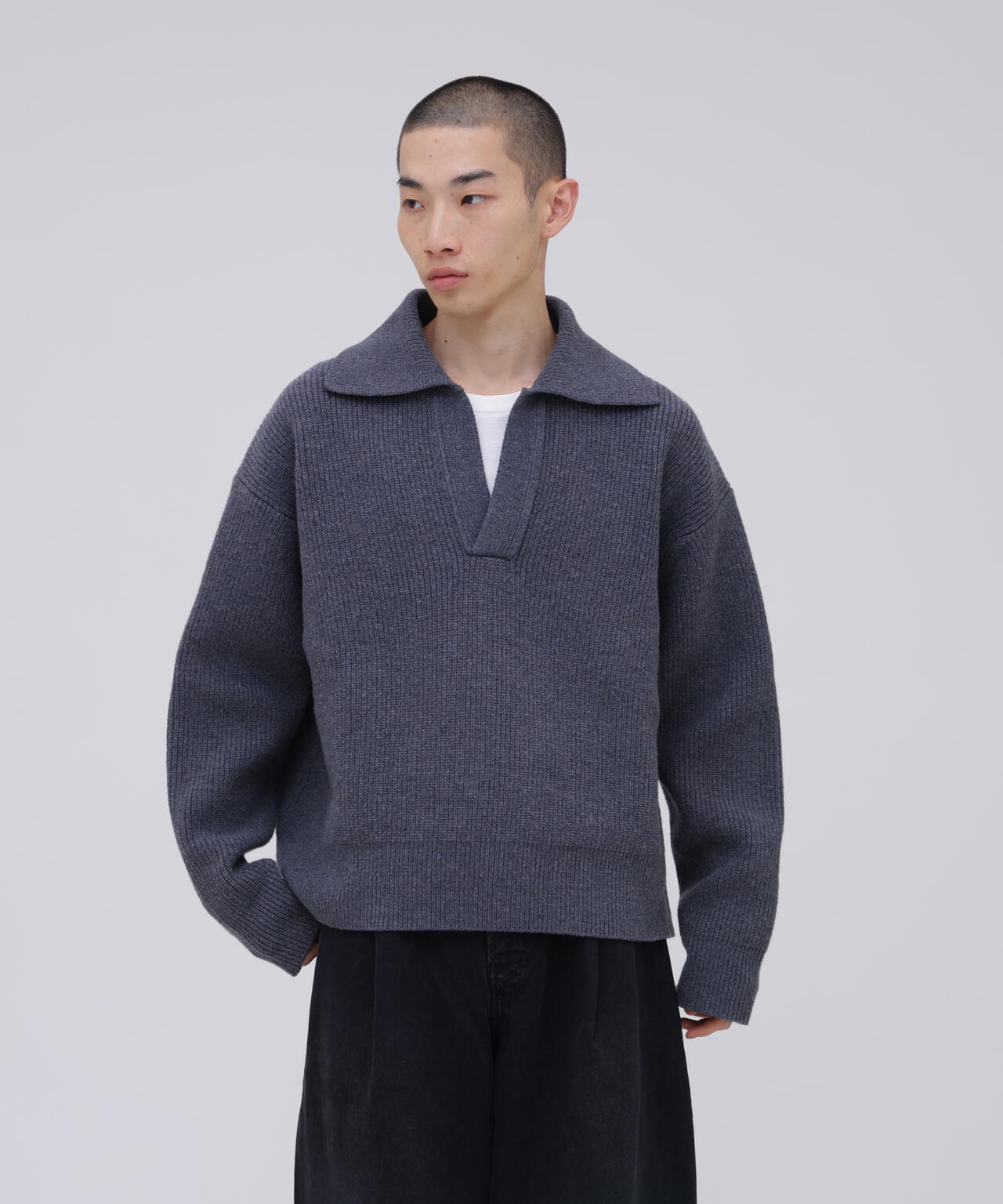 [別注]STUDIO NICHOLSON / LAMBSWOOL RIB POLO COLLAR JUMPER